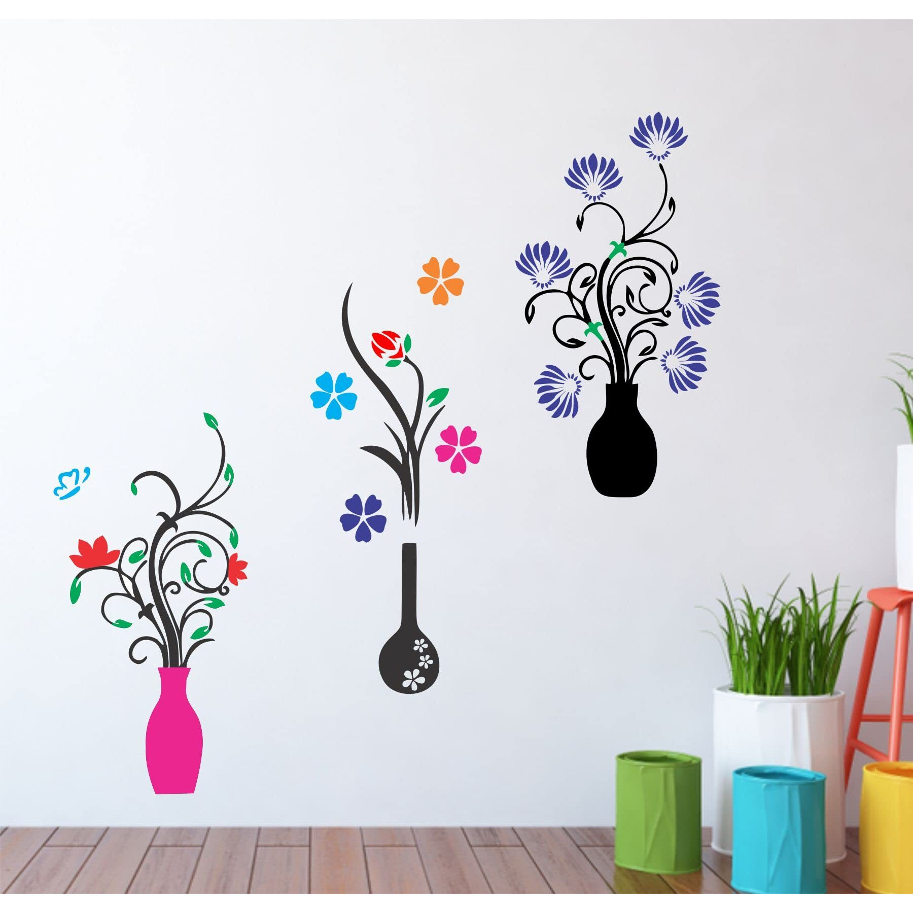Sticker Yard Flower Pots Vinyl Wall Stickers Wall Cover Size 30X30Inch