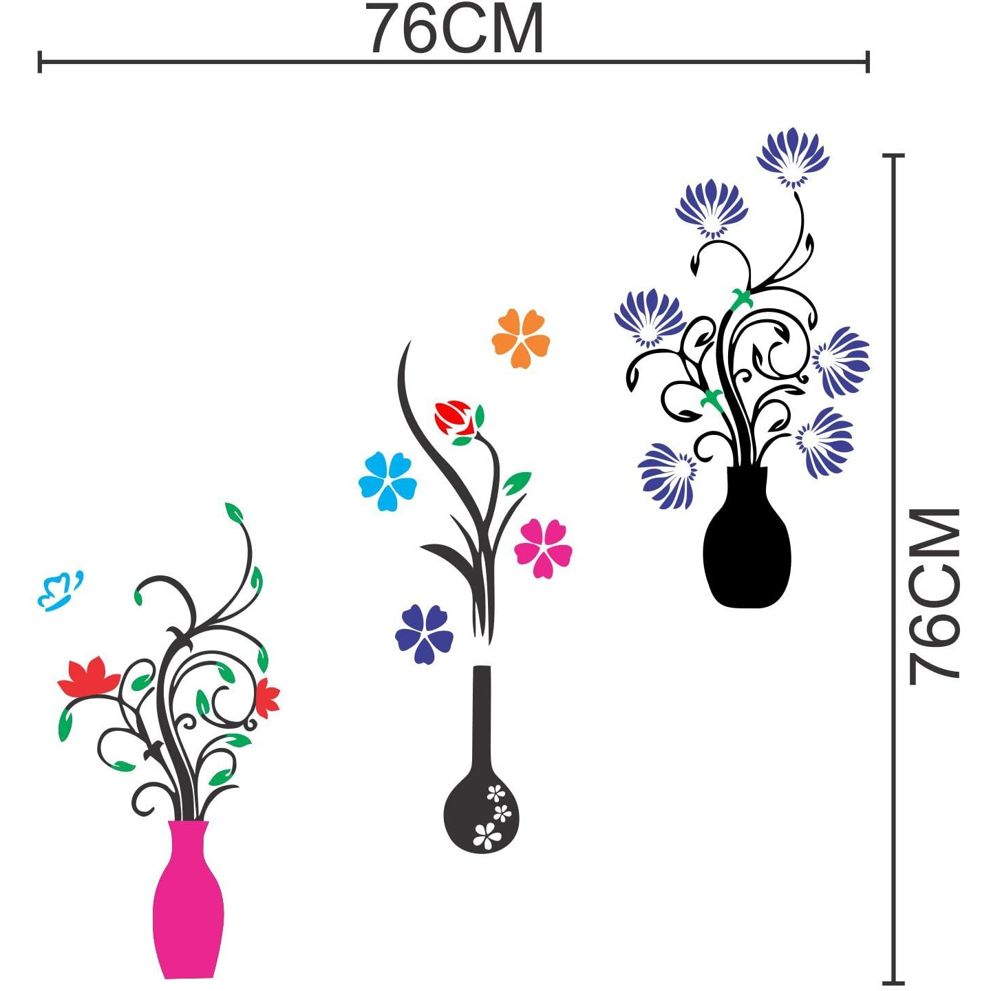 Sticker Yard Flower Pots Vinyl Wall Stickers Wall Cover Size 30X30Inch