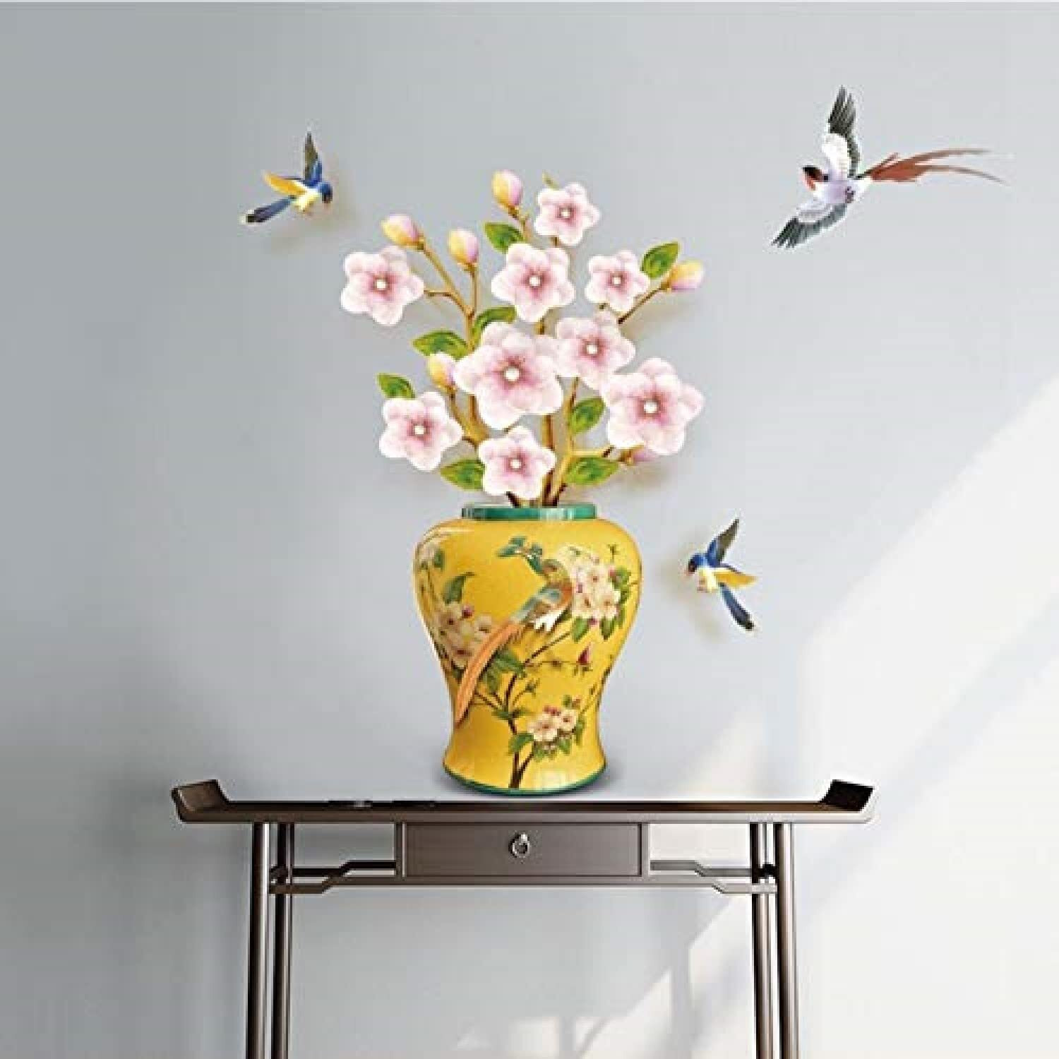 Jaamso Royals Yellow Vase With Flower Design Vinyl Peel And Stick Self Adhesive Home Decor Wall Sticker (45 Cm X 60 Cm)