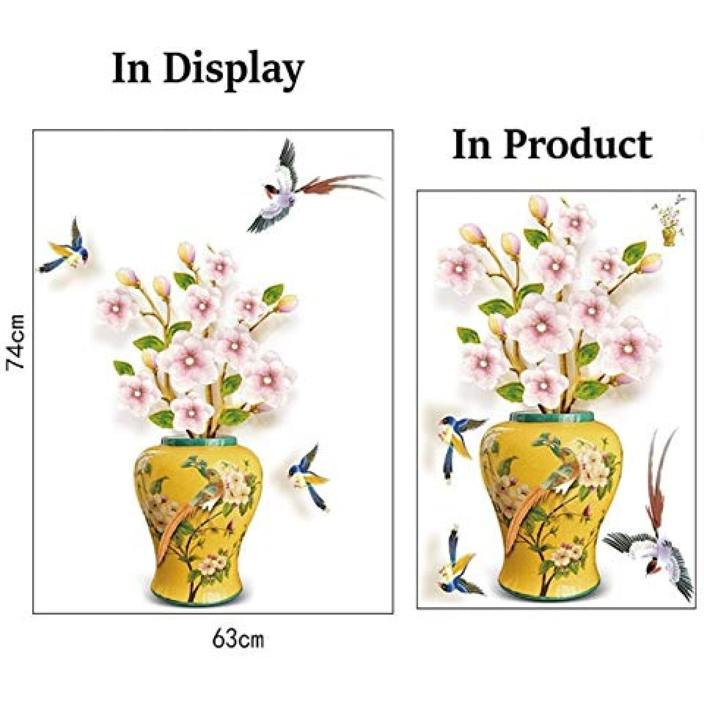 Jaamso Royals Yellow Vase With Flower Design Vinyl Peel And Stick Self Adhesive Home Decor Wall Sticker (45 Cm X 60 Cm)