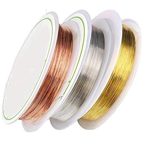 Omx 15 Meters (5 Mtr Each Colour) Copper, Silver And Brass Wire For Craft, Jewellery Making And School Project - Size 0.3Mm