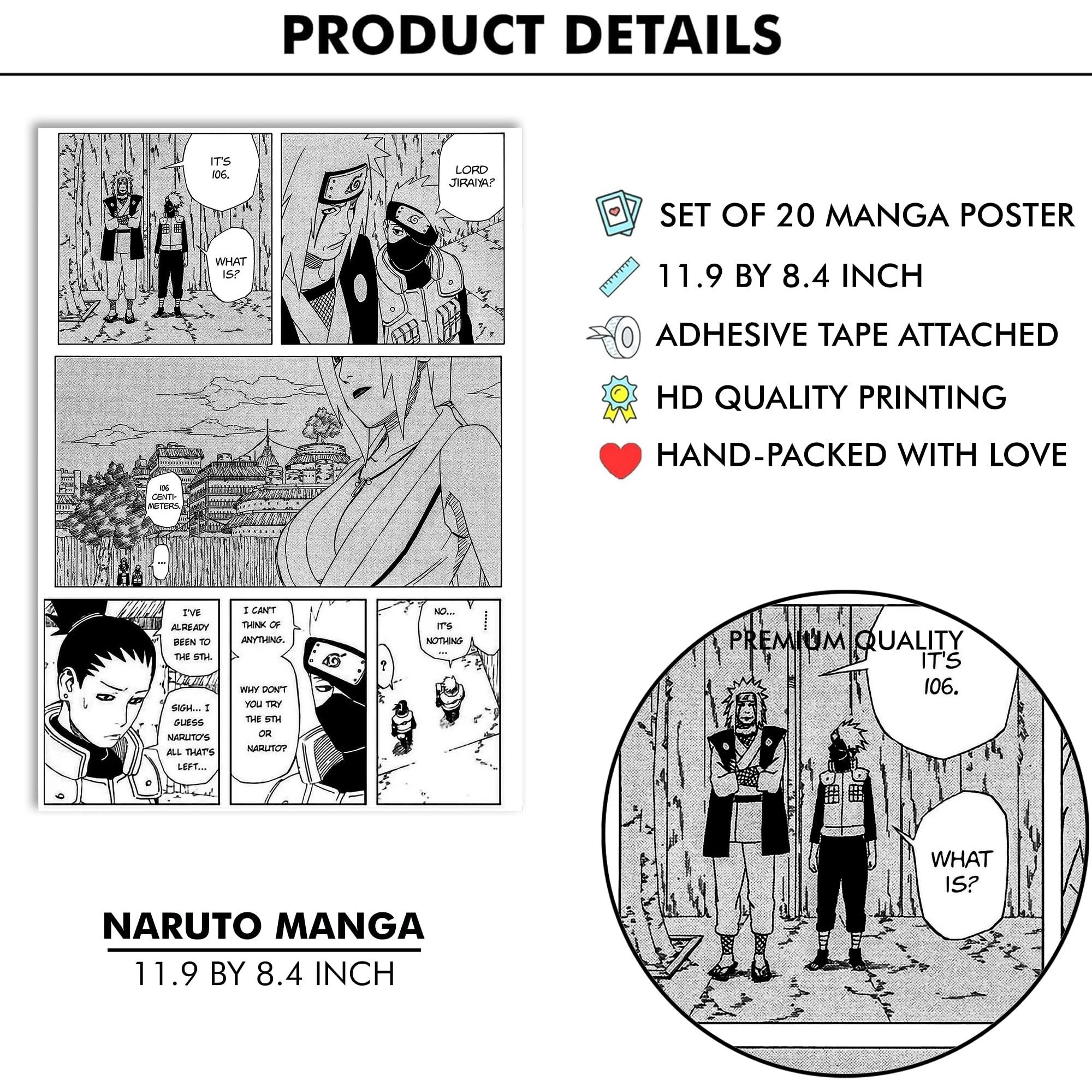 Paper9Store Manga Poster Set Of 20 Manga Wall Posters, 8.2X11.8 Inch Adhesive Tape Attached 300 Gsm Cardstock, Anime Manga Wall Decor (Naruto)