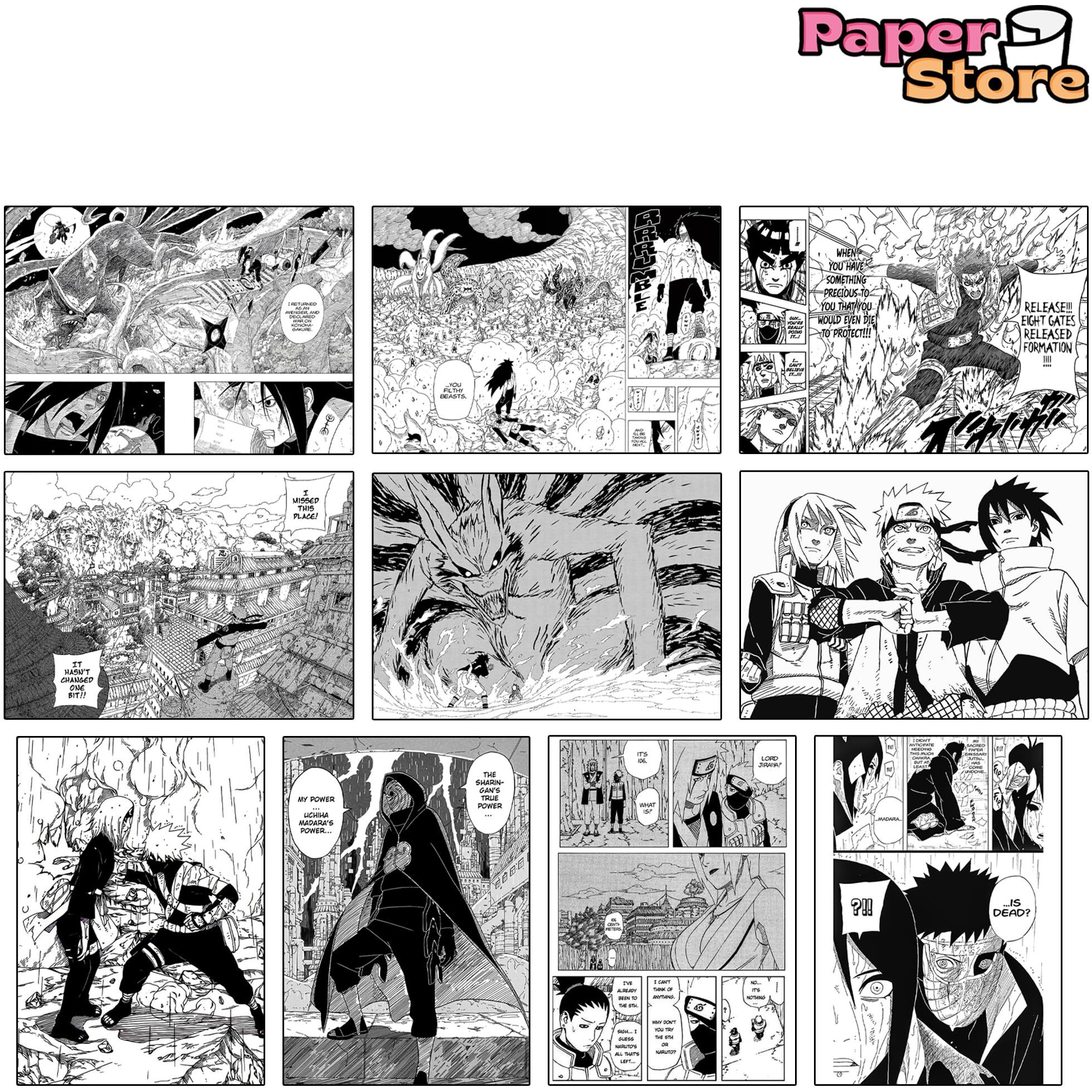 Paper9Store Manga Poster Set Of 20 Manga Wall Posters, 8.2X11.8 Inch Adhesive Tape Attached 300 Gsm Cardstock, Anime Manga Wall Decor (Naruto)
