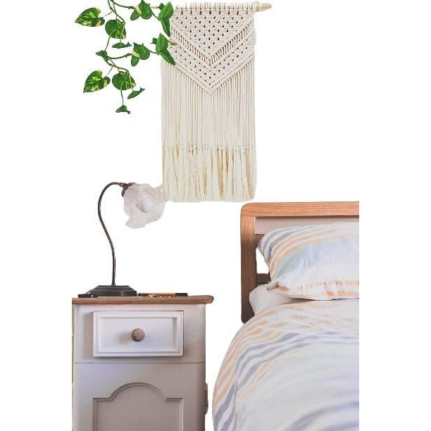 Dxyz Macrame Cotton Rope Bohemian Vintage Style Wall Hanging Tapestry | Vintage Home Decor | Geometric Wall Art | Diwali Gifting, Ivory