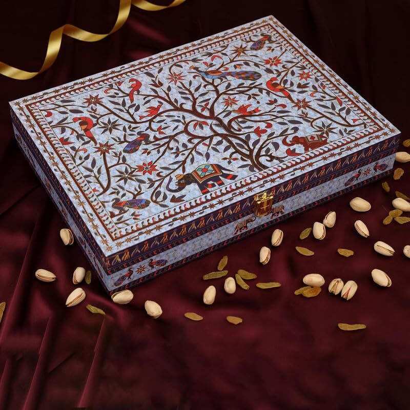 Riwaz Luxury Dry Fruit Gift Box | 6 Glass Jars With Almonds, Cashews, Pistachios, Walnuts, Raisins & Khumani | Premium Multipurpose Gift Hamper For Corporate, Wedding & Festival Gifting