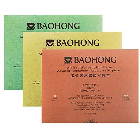 Baohong Watercolor Paper Pad 300Gsm Water-Soluble Book (Artist Level) (360 X 260Mm Rough)