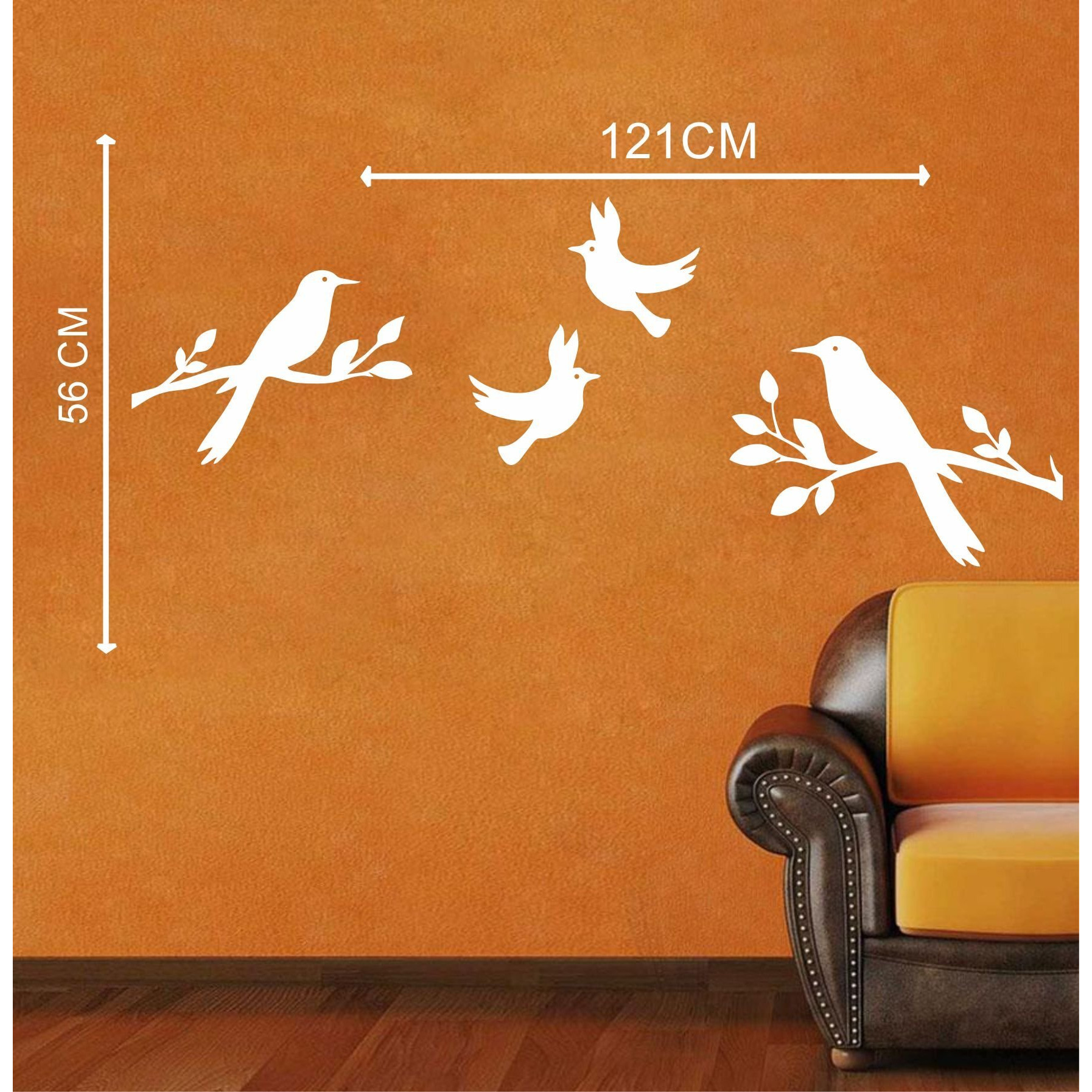 Sticker Yard Birds Wall Sticker & Decal (Color - White Matte Finish Pvc Vinyl Size -119Cm X 55Cm)
