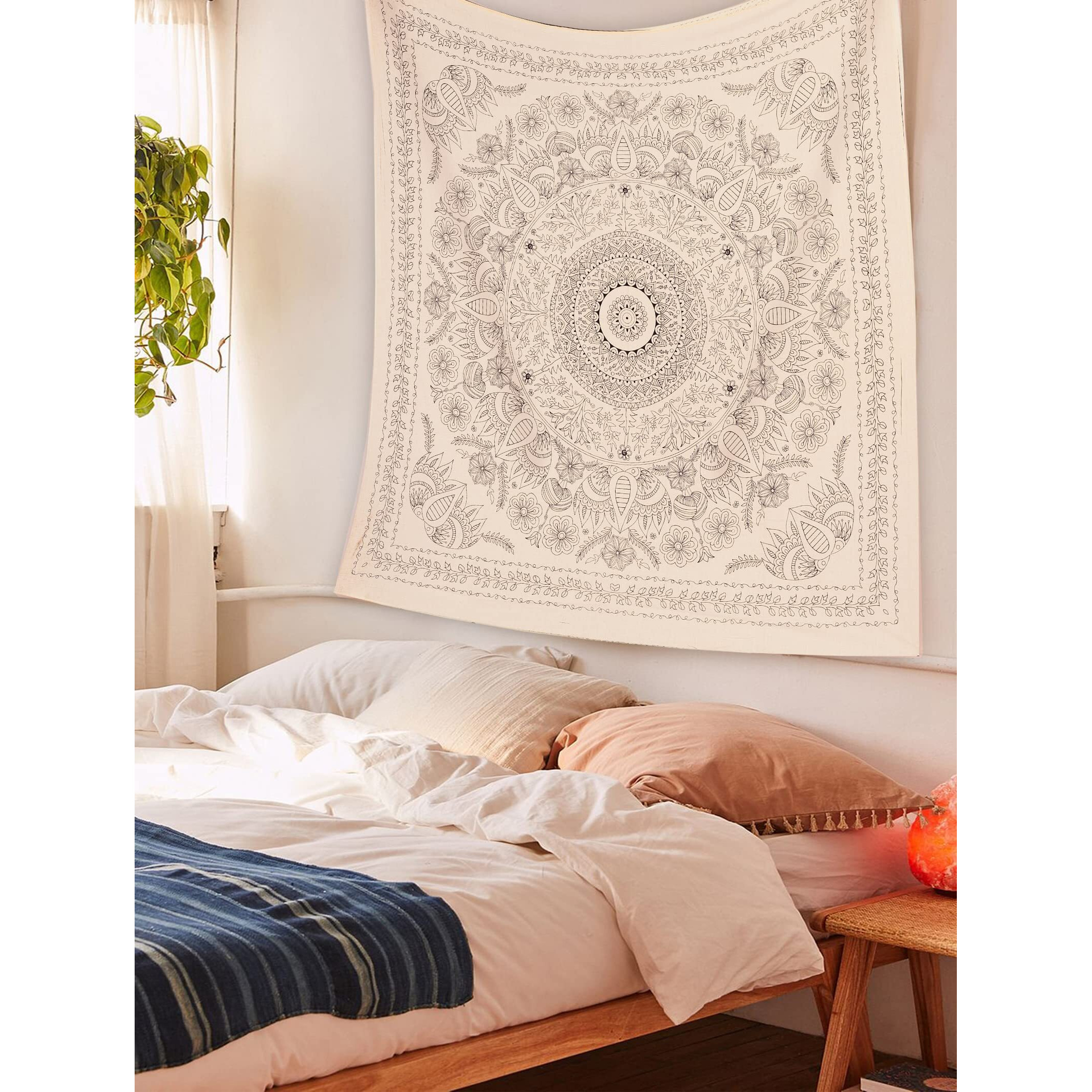 Sheetkart Mandala Tapestry Wall Hanging, Medallion Indian Cotton Printed Floral Art, Wall Dcor Tapestries - Small, Beige