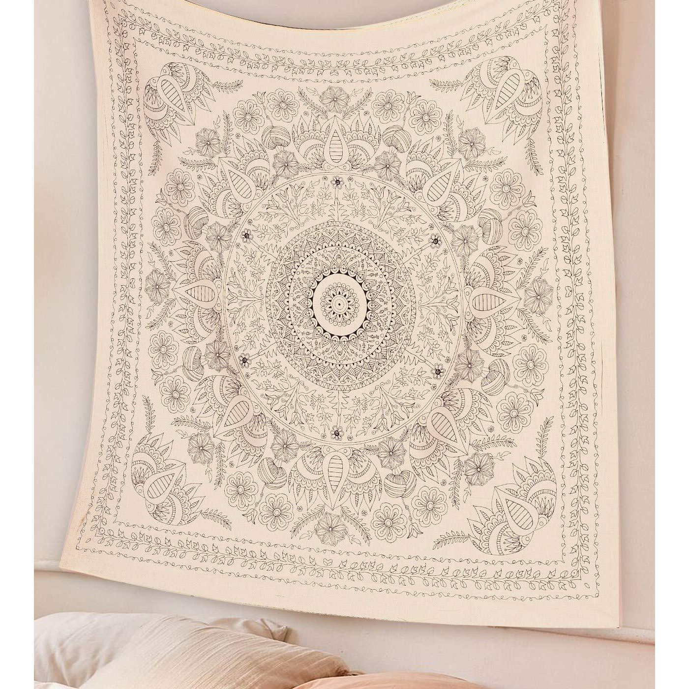 Sheetkart Mandala Tapestry Wall Hanging, Medallion Indian Cotton Printed Floral Art, Wall Dcor Tapestries - Small, Beige