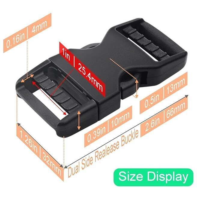Shopee 6 Set 1 Inch Flat Dual Adjustable Plastic Quick Side Release Plastic Buckles And Tri-Glide Slides For Luggage Straps Pet Collar Backpack Repairing (Black, Fit For 1/25Mm Webbing Straps)