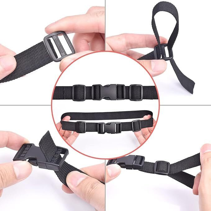 Shopee 6 Set 1 Inch Flat Dual Adjustable Plastic Quick Side Release Plastic Buckles And Tri-Glide Slides For Luggage Straps Pet Collar Backpack Repairing (Black, Fit For 1/25Mm Webbing Straps)
