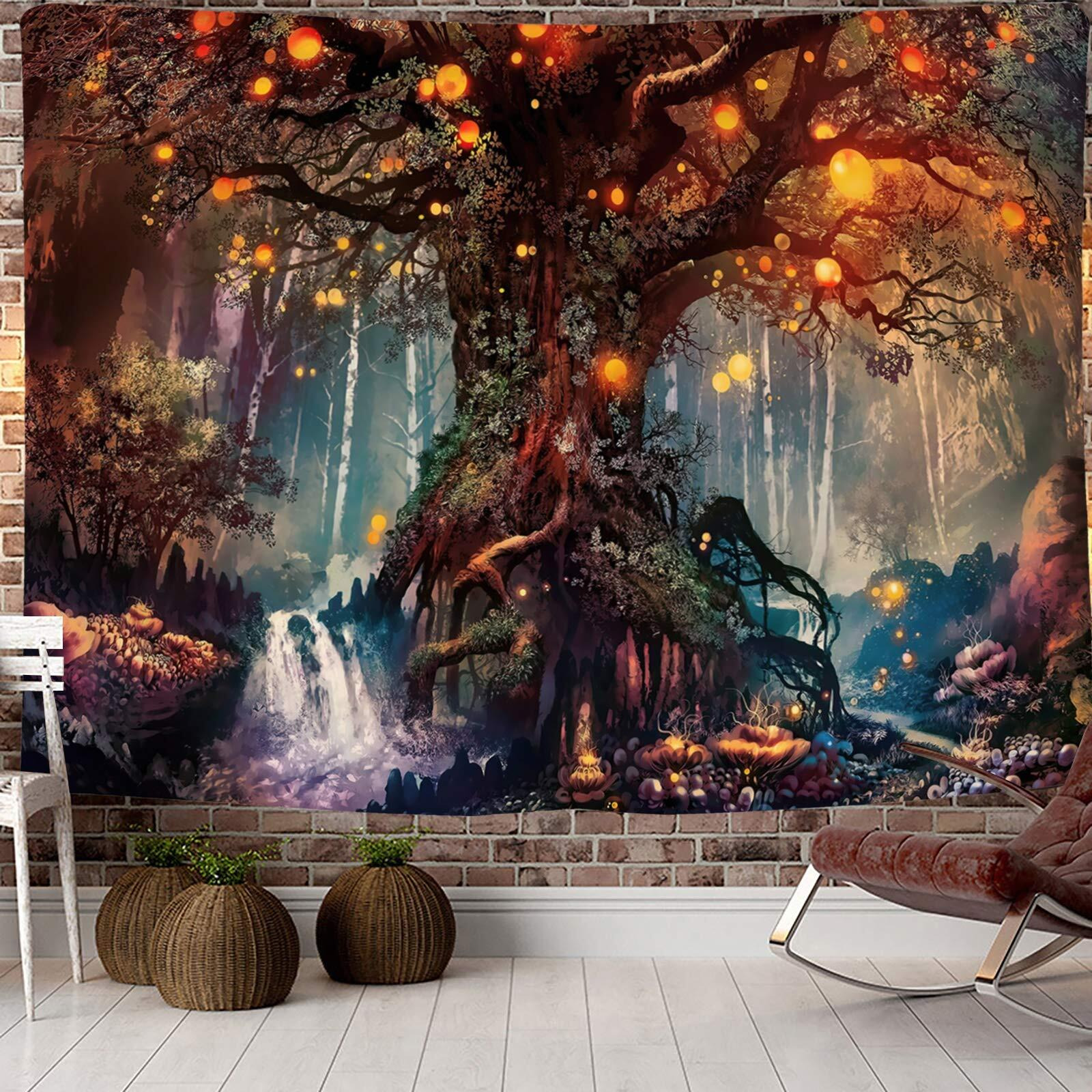 Hasthip Tree Of Life Tapestry,Magical Forest Tapestry Polyester Tapestries Psychedelic Wall Tv Background For Living Room (50X60 Inches)( Brown)