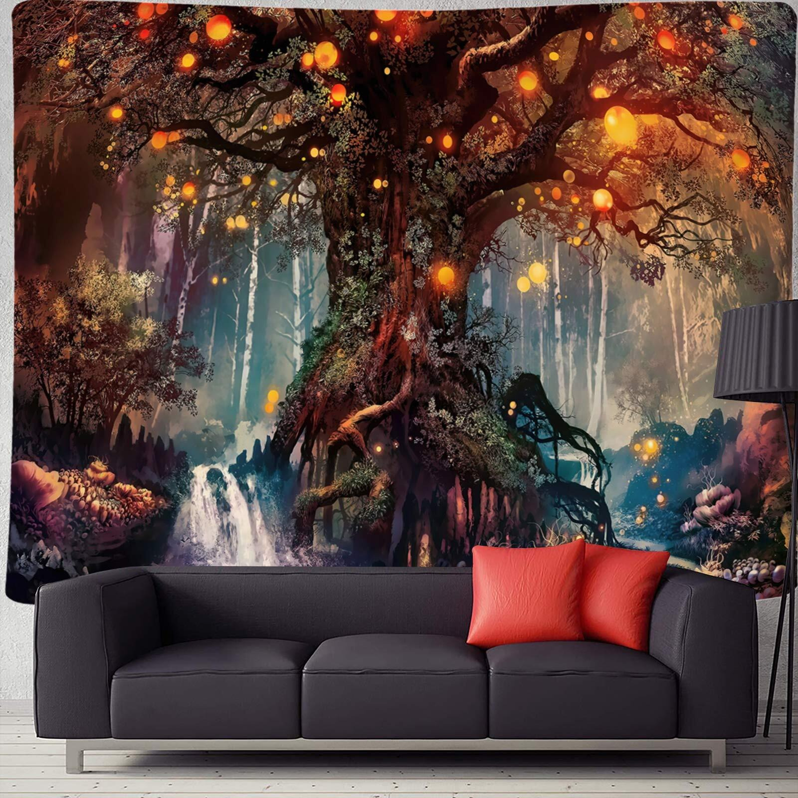 Hasthip Tree Of Life Tapestry,Magical Forest Tapestry Polyester Tapestries Psychedelic Wall Tv Background For Living Room (50X60 Inches)( Brown)