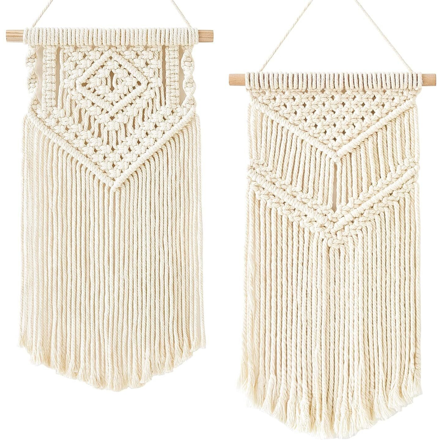 Love N Beyond 2 Pcs Macrame Wall Hanging Wall Decoration Woven Tapestry Boho Wall Art Decor Home Decor, Apartment, Nursery, Party Decorations, 16 X 10 Inches (Small)