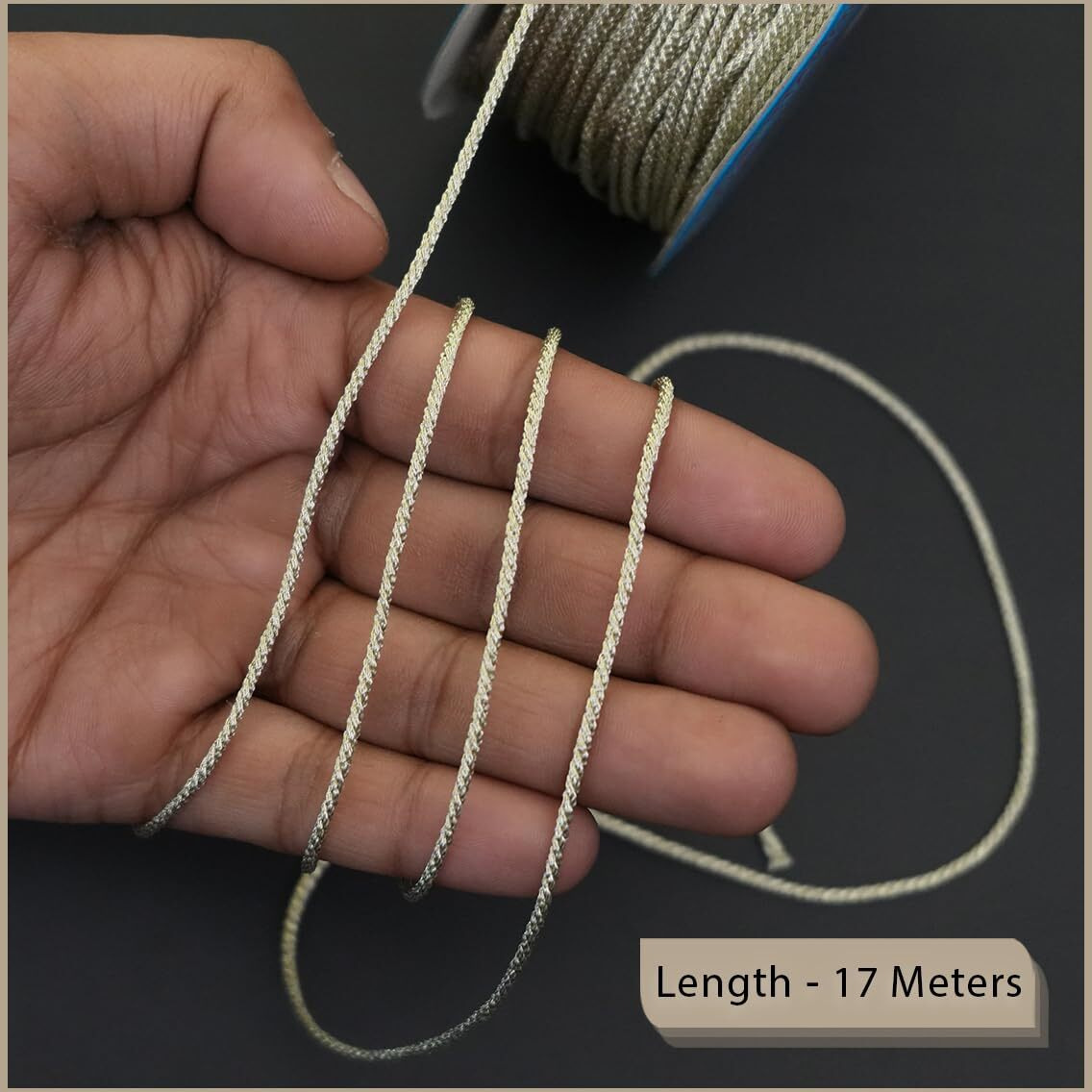 Embroiderymaterial Light Gold Zari Trim Braided Macrame Cord Laces And Borders For Saree, Sewing, Embroidery, Edging, Border, Blouse, Dupatta Border, Lehenga, Kurti Etc (17 Meters, 2Mm Wide)