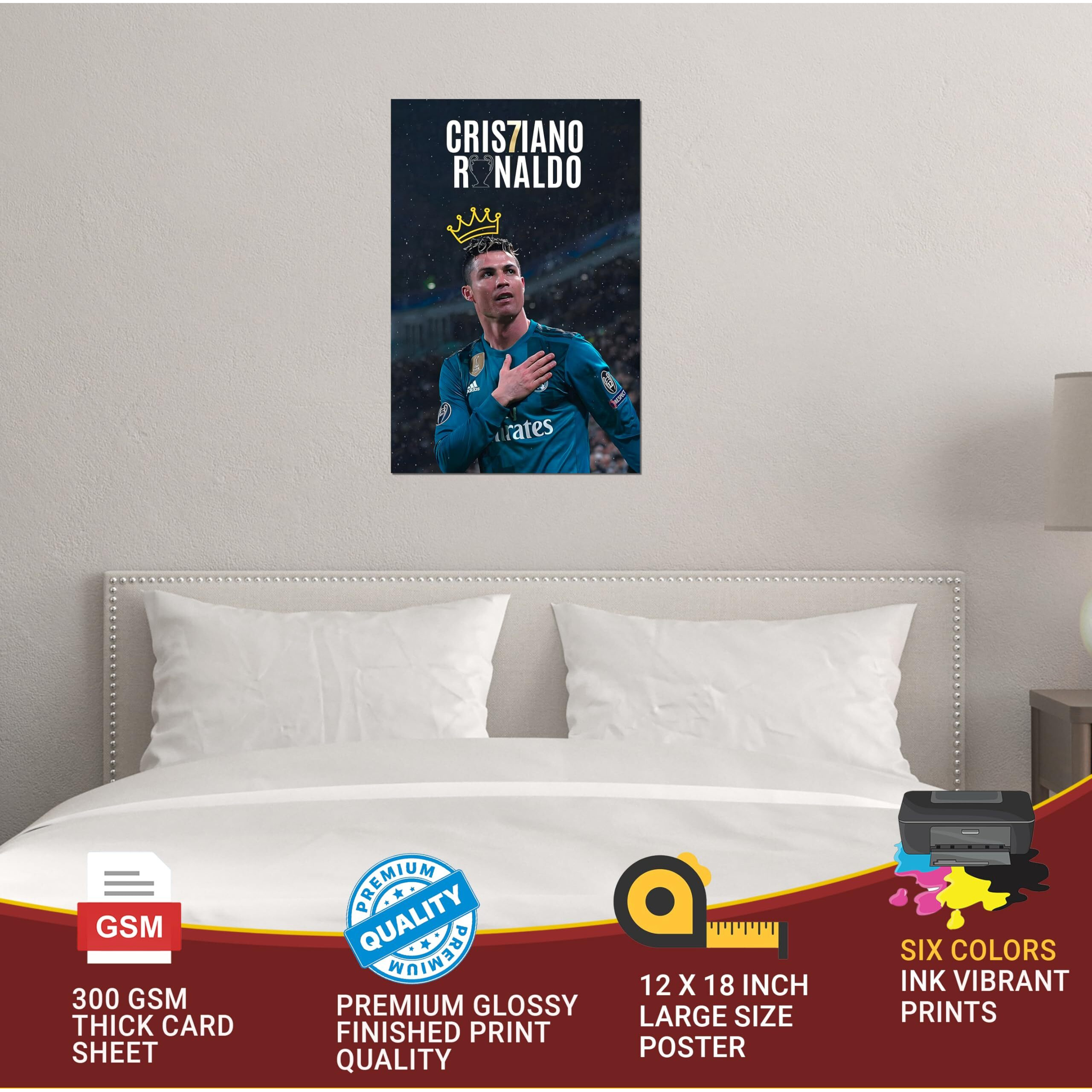 Cristiano Ronaldo Posters | Ronaldo Stickers Wall | Cr7 Motivational Poster | Ronaldo Name Sticker | Ronaldo 7 Poster | Cr7 Wall Sticker | Ronaldo Poster 12X18 For Room Decoration