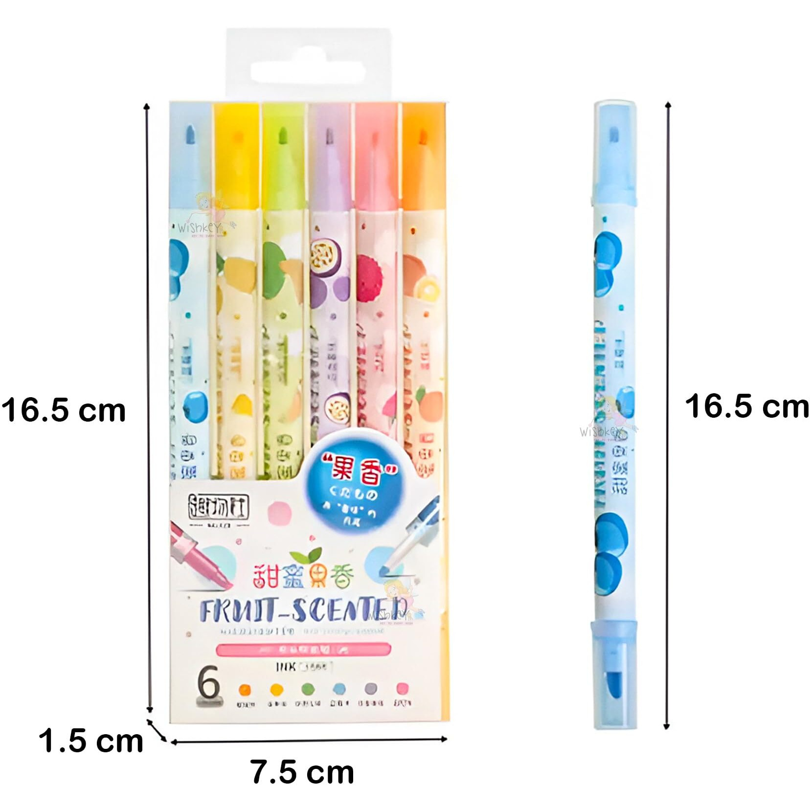 Wishkey Double Head Fruit Scented Marker Pens, Water-Based Non-Toxic Ink, Quick Drying Dual Tip Highlighter Pens For Multipurpose For Kids And Adults, 8+ Years (Pack Of 6, Multicolor)