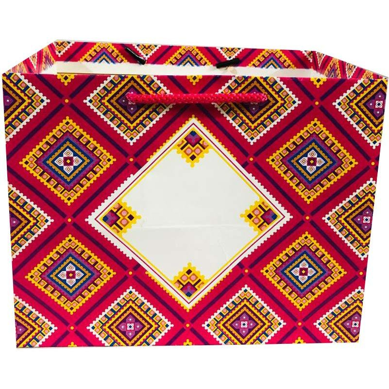 Flute Cubes Presents 1/2 Kg Mithai,Sweets, Chocolate, Chunri Print Gift Paper Bag (Size 9 X 7 X 6.5 Inch) Pack Of 10