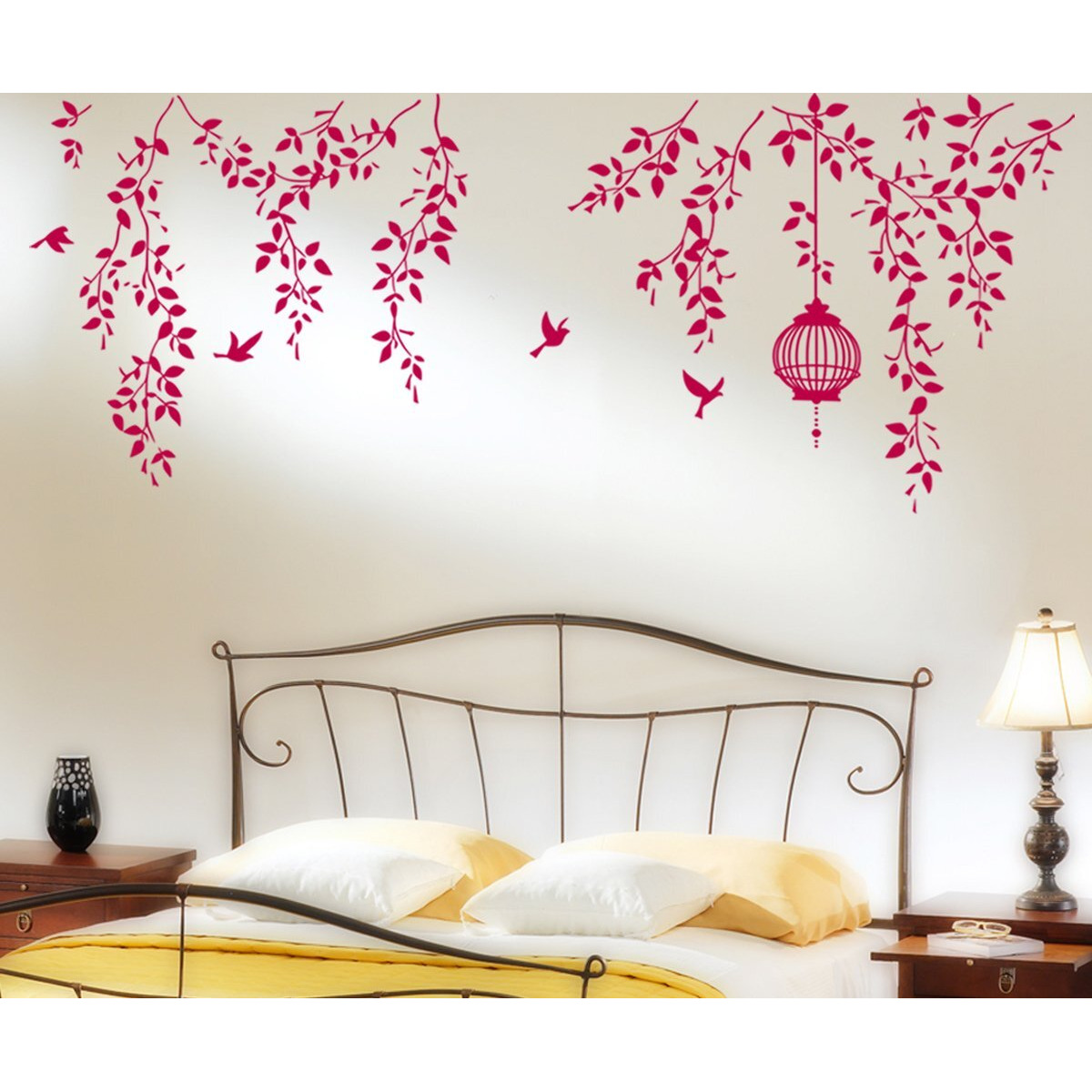 Decals Design 'Hanging Vines With Cage And Birds' Wall Sticker (Pvc Vinyl, 70 Cm X 50 Cm)
