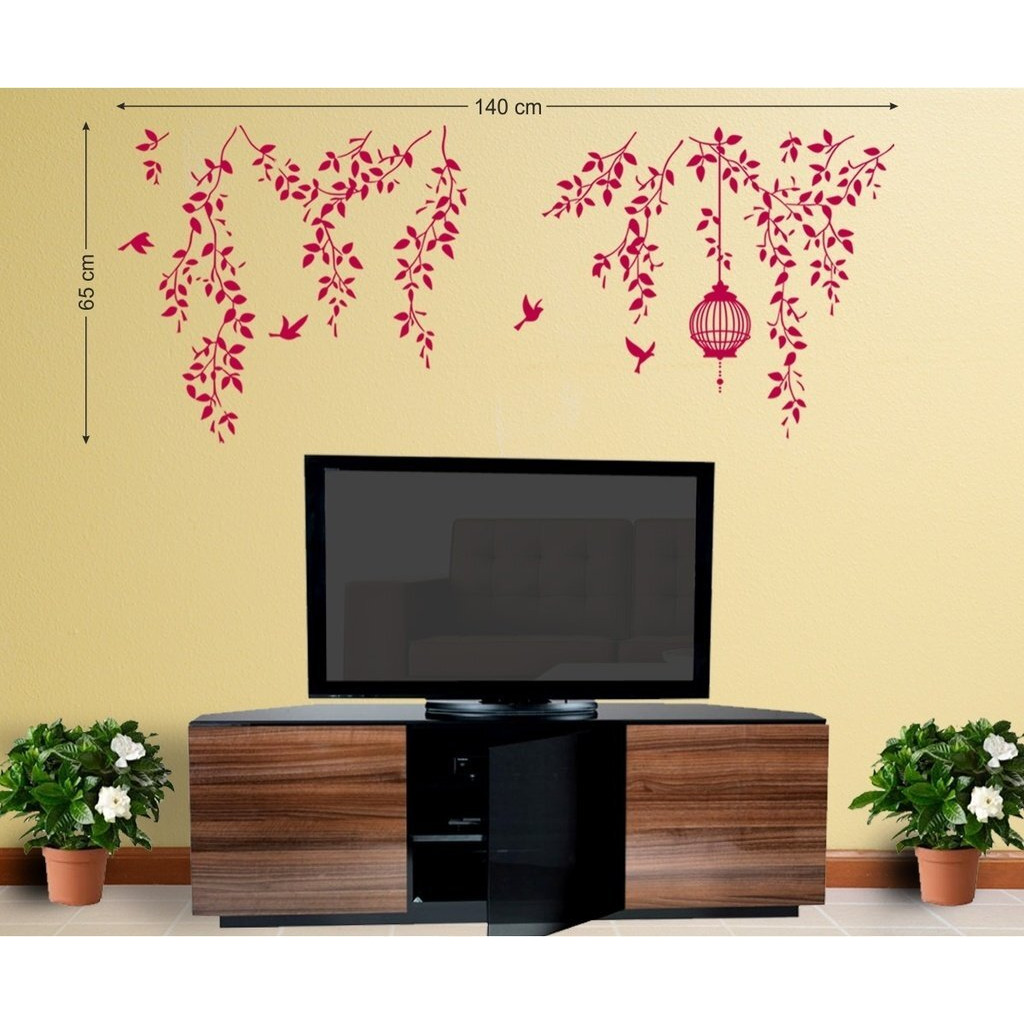 Decals Design 'Hanging Vines With Cage And Birds' Wall Sticker (Pvc Vinyl, 70 Cm X 50 Cm)