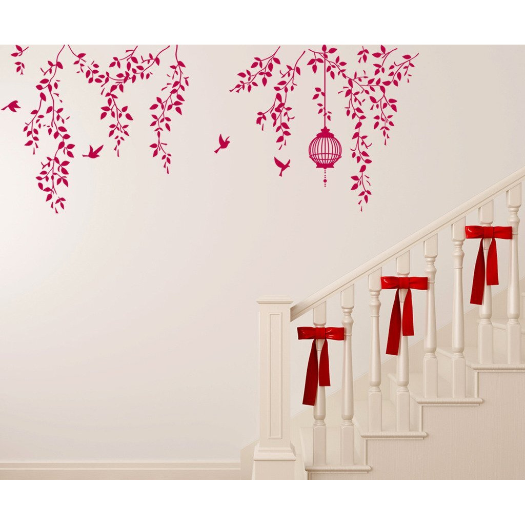 Decals Design 'Hanging Vines With Cage And Birds' Wall Sticker (Pvc Vinyl, 70 Cm X 50 Cm)