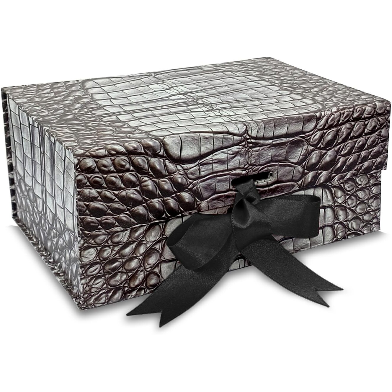 Aakriti Black Crocodile Pattern Print Rakhi Gift Box For Gift Packaging Box Holds Upto 5Kg Empty Gift Hamper Boxes With Satin Ribbon (Black Crocodile Pattern, Medium 23 X 16 X 10 Cm Pack Of 1)