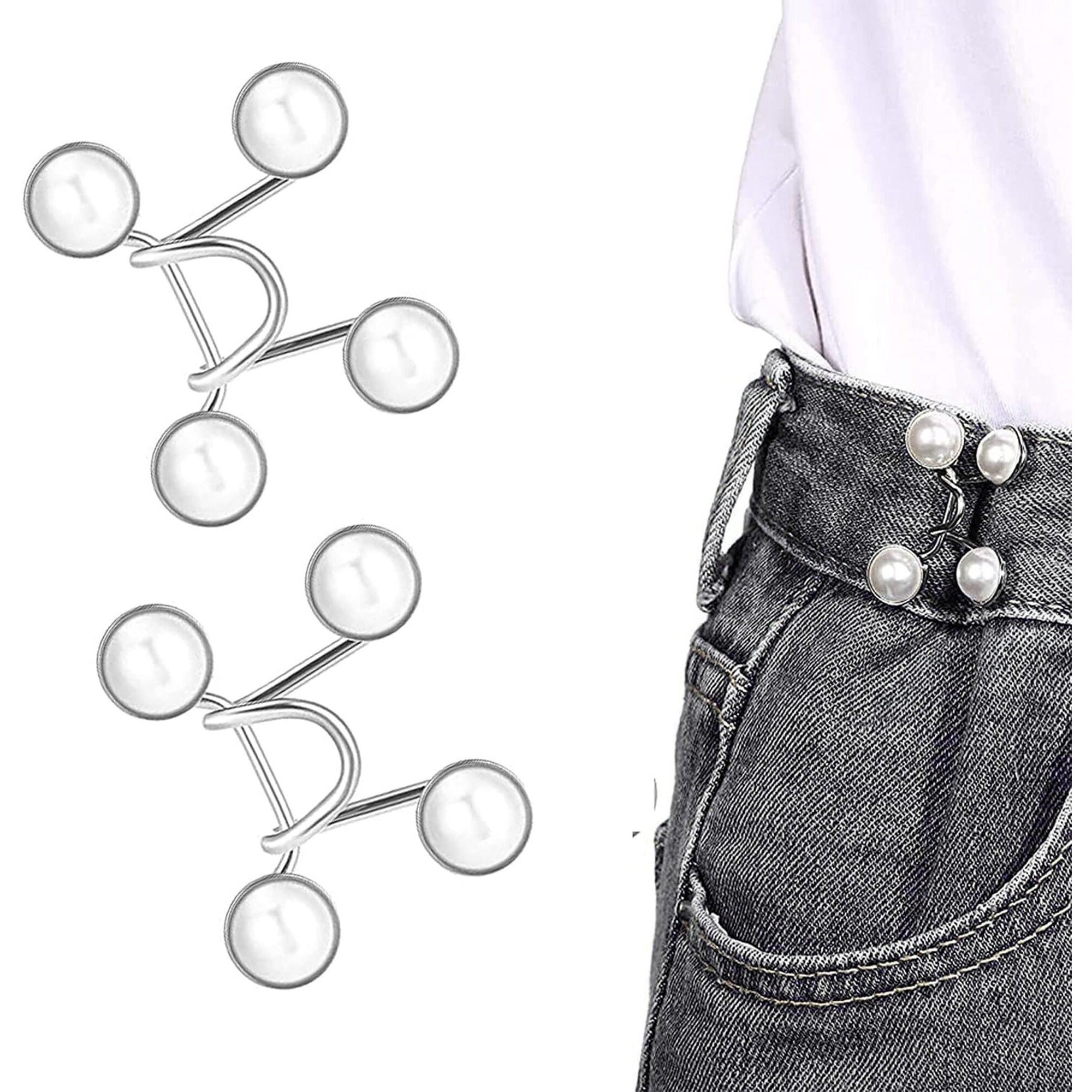 Heavy Driver 2Pcs Pant Waist Tightener, Adjustable Waist Buckle Set, Extra Button For Jeans To Make Tighter, Instant Jeans Button Pins For Pants Jeans Skirts, No Sewing Required (Pearl White)