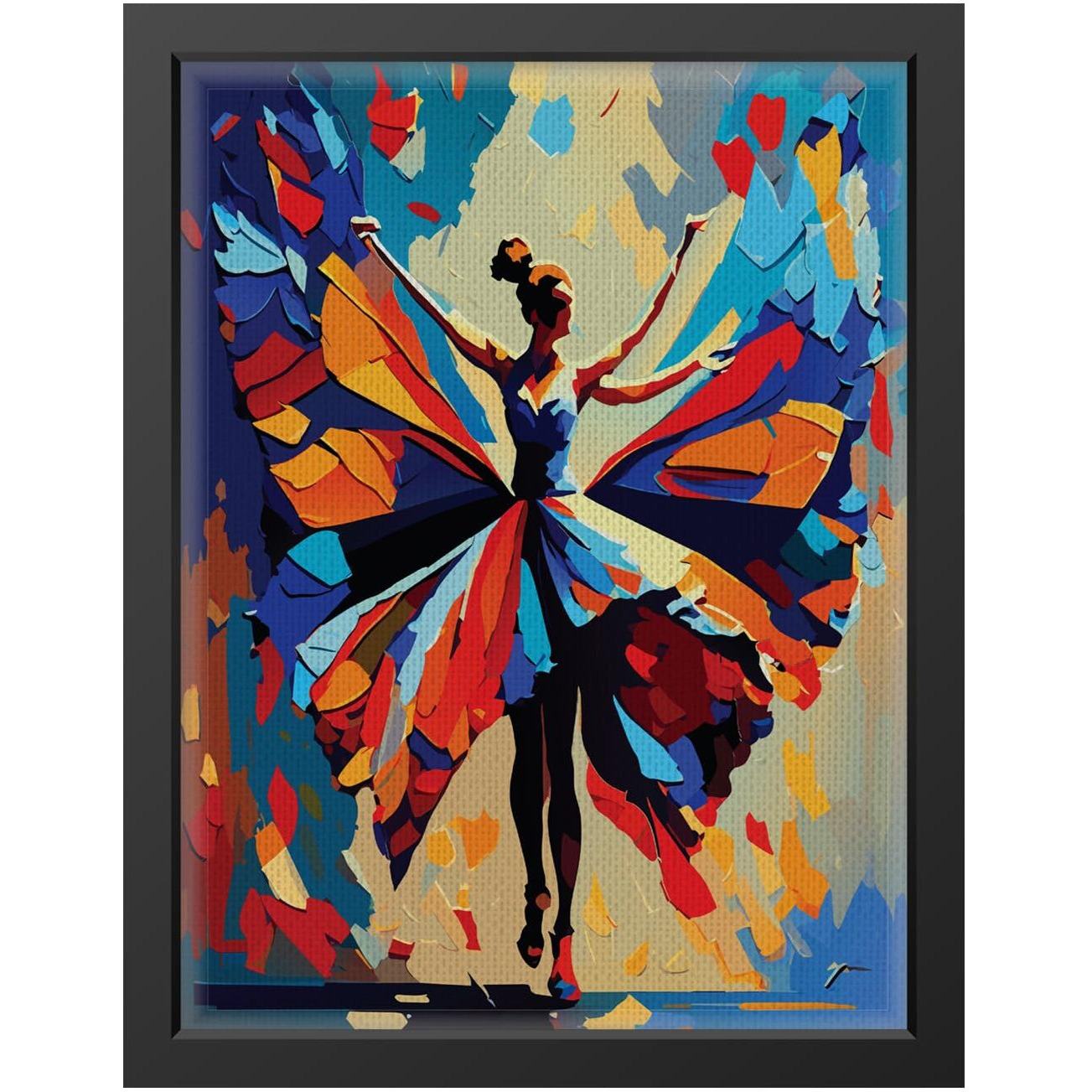 Uncover Mystery Abstract Butterfly Print On Polyster Canvas Framed, Wall Art For Home, Office, Living Room Wall Decoration, (Size - 9.75 X 13.25 In), Frame Color  -Black-209