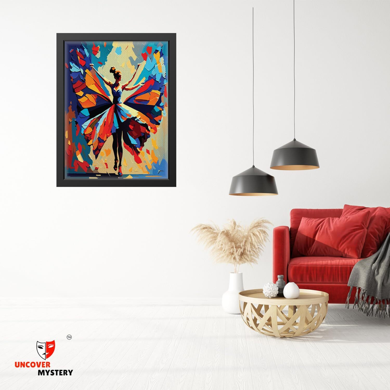 Uncover Mystery Abstract Butterfly Print On Polyster Canvas Framed, Wall Art For Home, Office, Living Room Wall Decoration, (Size - 9.75 X 13.25 In), Frame Color  -Black-209