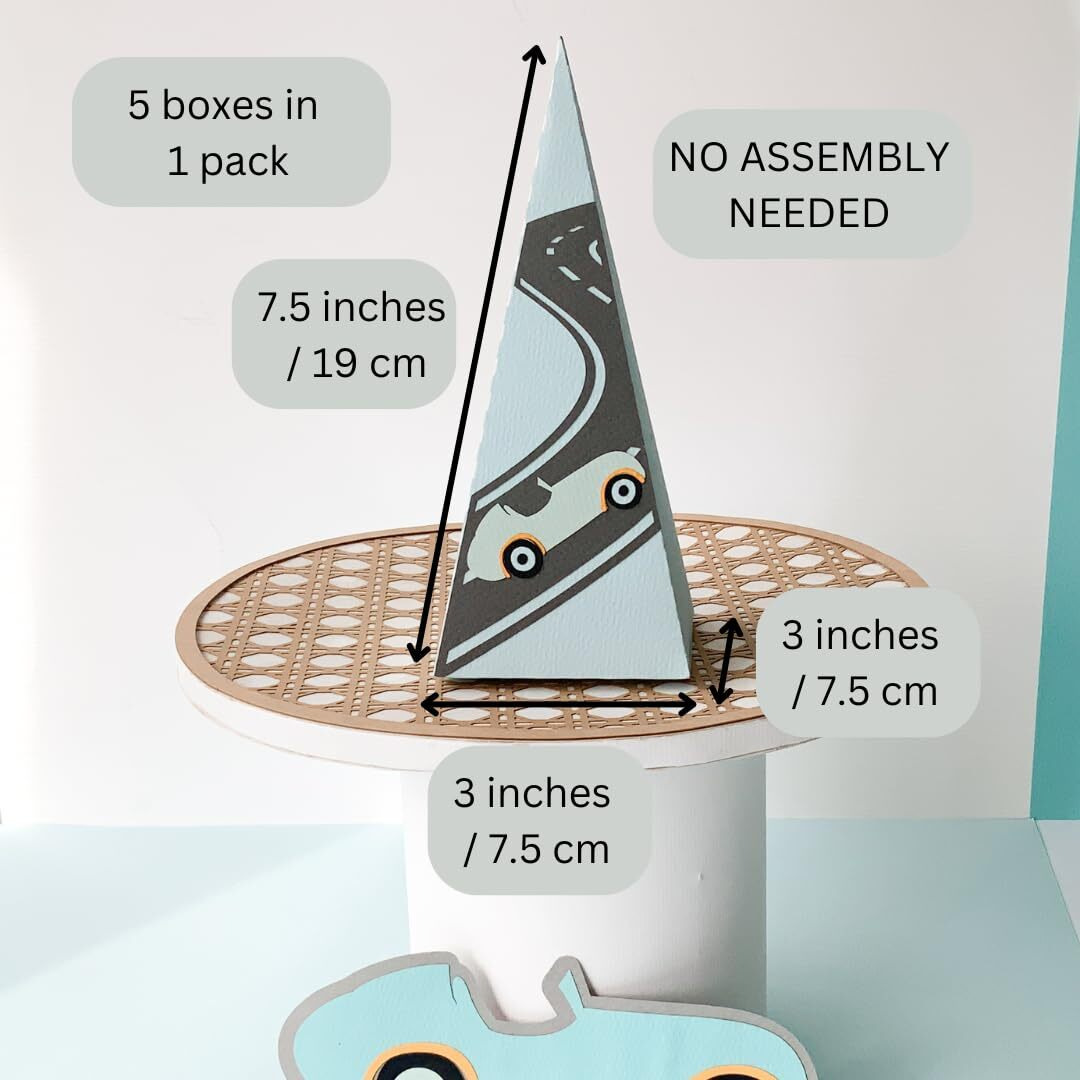 Pinfliers Car Theme Birthday Decorations For Boys Paper Box|Car Theme Return Favour For Kids|Baby Announcement, Arrival,Rakshabandhan Boxes|Birthday Centerpiece|5 Party Favour Box|Multicolor