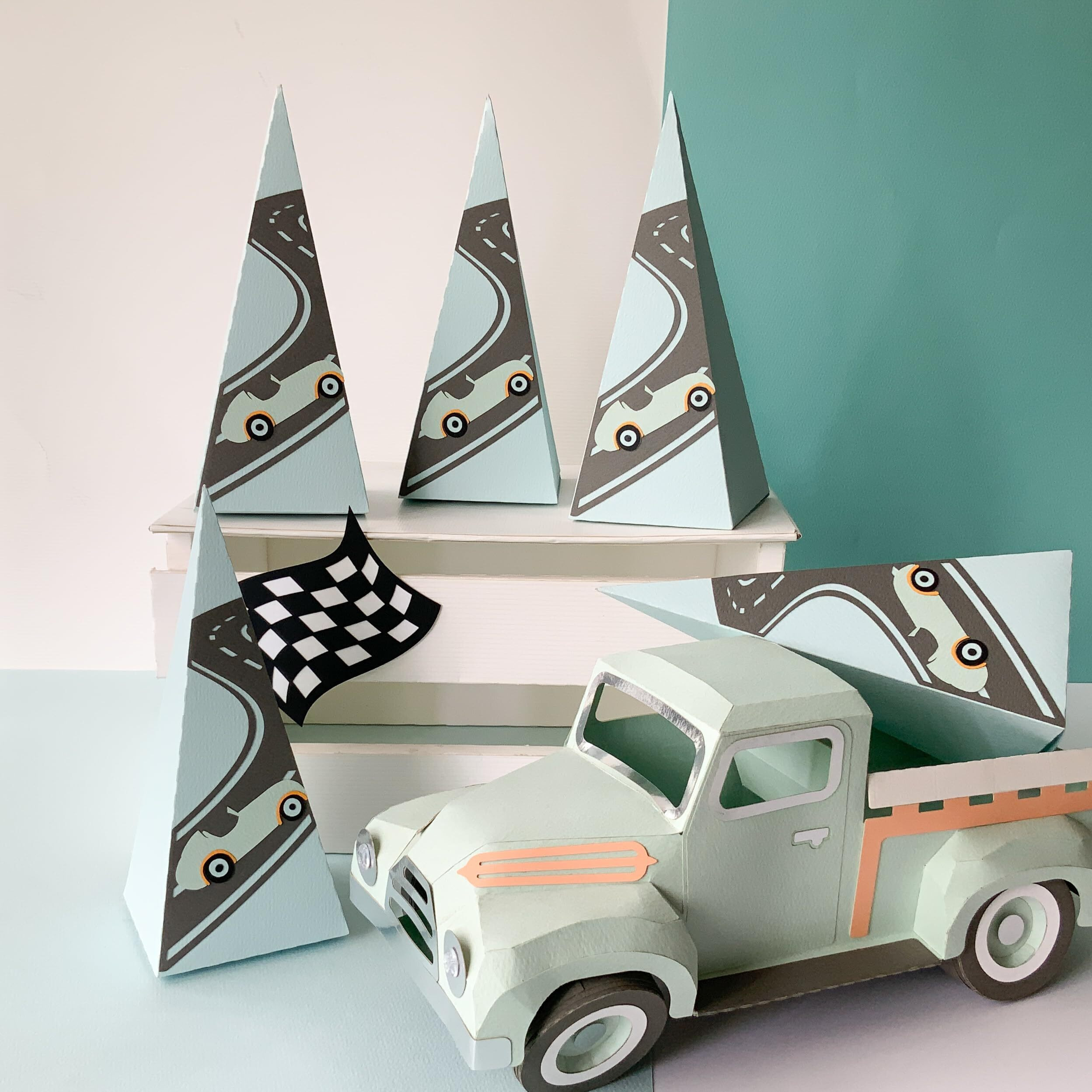 Pinfliers Car Theme Birthday Decorations For Boys Paper Box|Car Theme Return Favour For Kids|Baby Announcement, Arrival,Rakshabandhan Boxes|Birthday Centerpiece|5 Party Favour Box|Multicolor