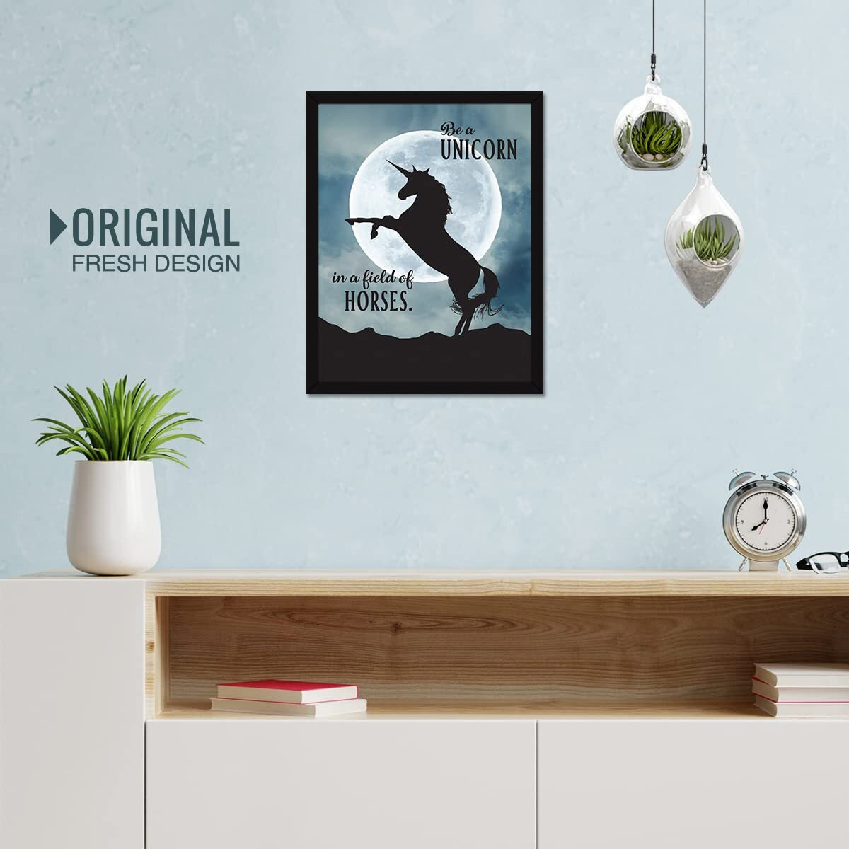 Chaka Chaundh - Unicorn Quotes Frames - Unicorn Framed Poster For Girls Room - Girl Quotes Wall Framed Posters - Unicorn Poster For Girl Birthday - (14 X 11 Inches) (Be A Unicorn - Blue)