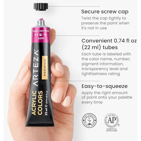 Arteza Metallic Acrylic Colours Set - 22Ml - Assorled Colour Set Of 36