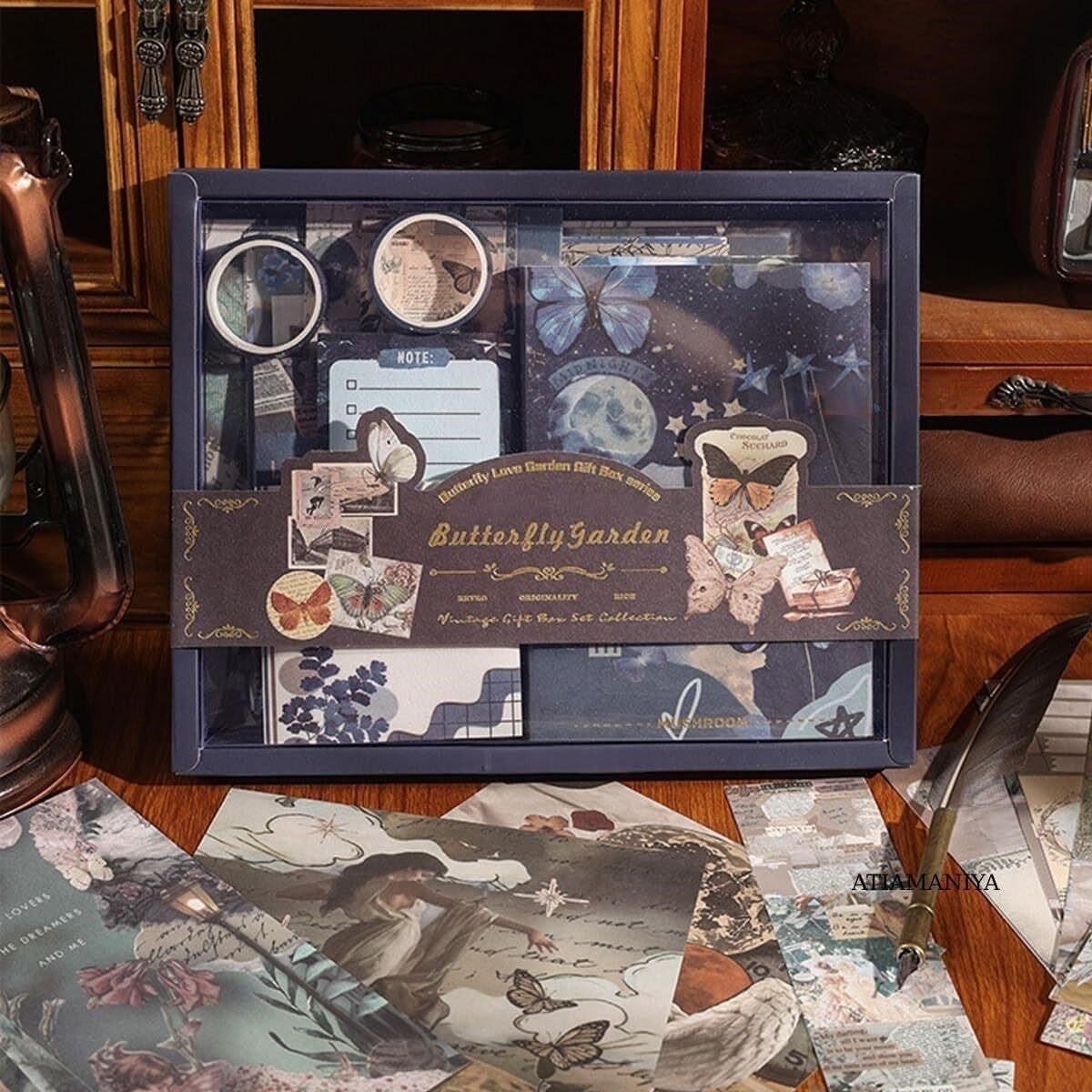 Lanloy 346Pcs Journal Supplies Kit Vintage Scrapbook Stickers Art Journaling Bullet Junk Journal Planners Diy Collage Album (New Butterfly) Self-Adhesive, Wall,18.2 Cm