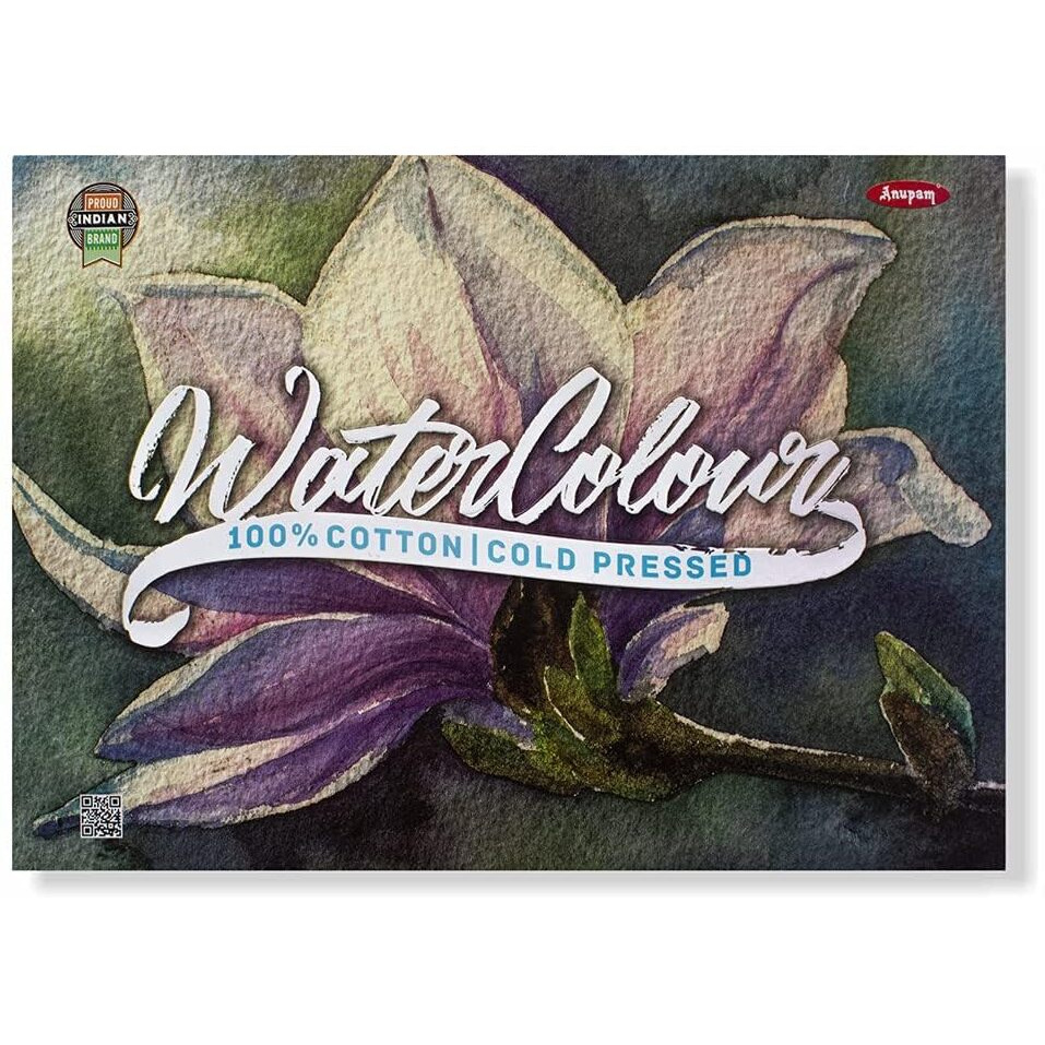 Anupam 100% Cotton Watercolour Paper Pad Natural White Cold Press Paper Suitable For Mixed Media And Dry Media - 250 Gsm - A4
