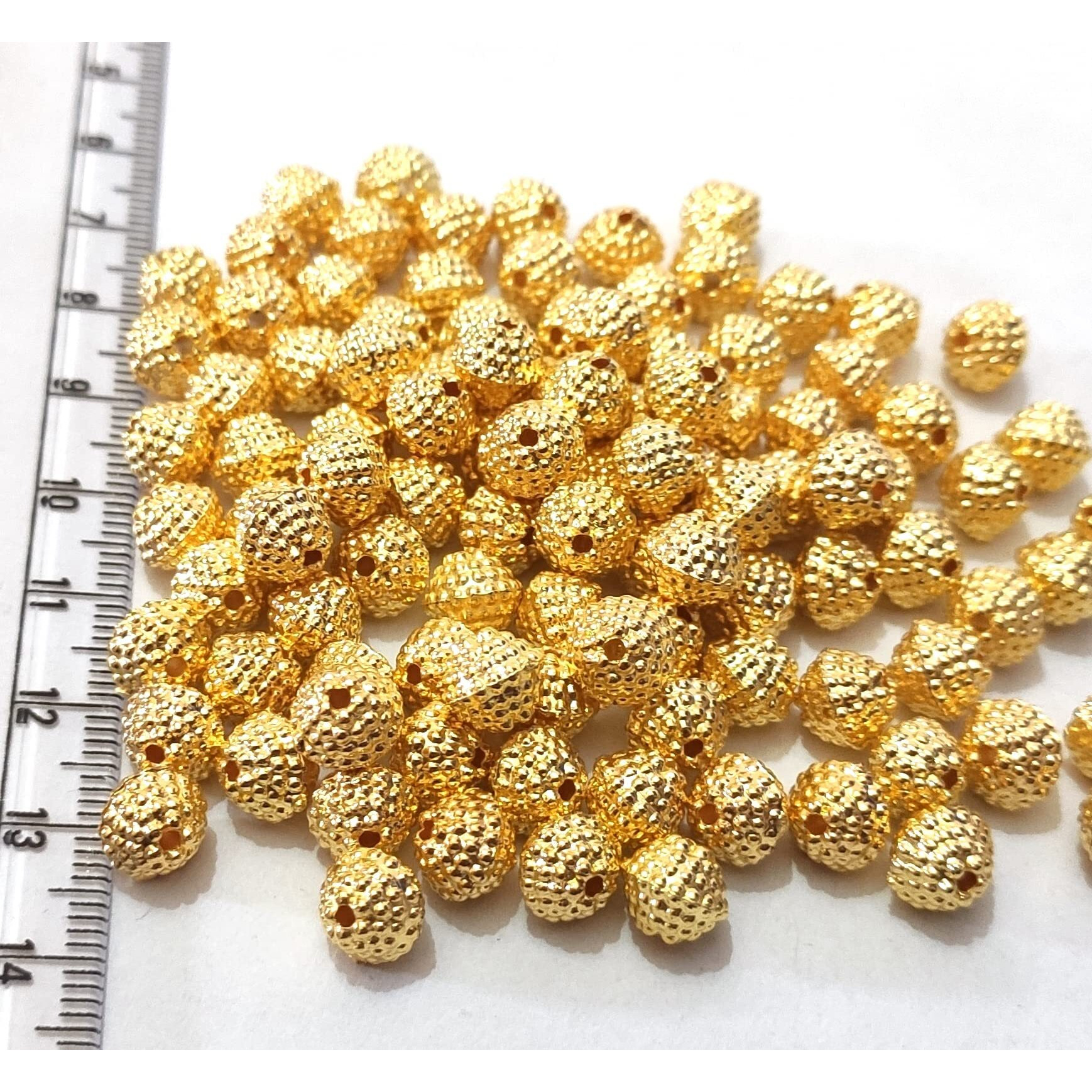 Gosetget Golden Color Round Ridged Plastic Beads (6Mm, 300 Pcs) For Jewellery Making, Arts And Crafts Work, Necklace, Bracelet Earring Diy Kit (Round Ridged)