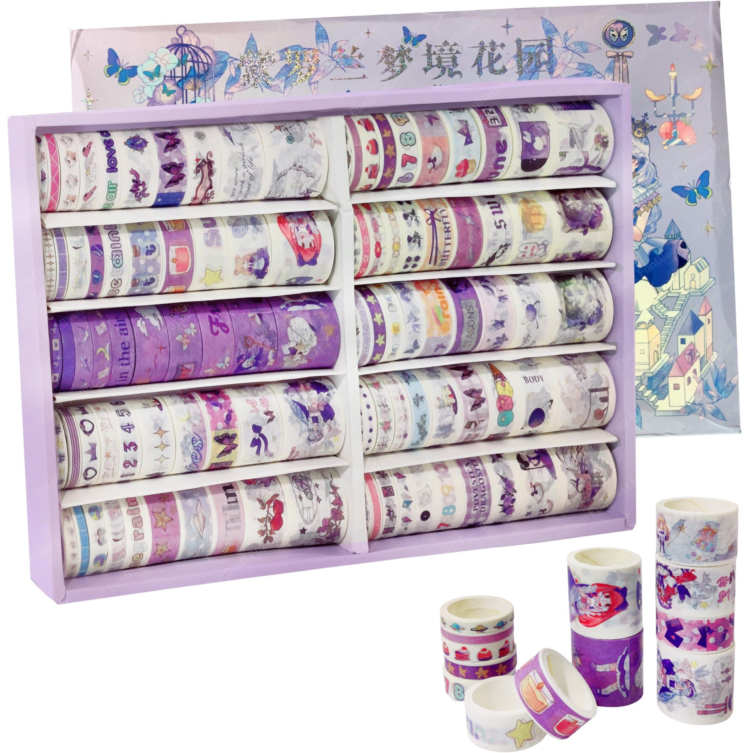 Funblast Washi Tape Set, 100 Pcs Set Cute Washi Tape Kit, Designer Decorative Masking Tapes For Diy Crafts Arts Scrapbooking Bullet Journal Planners, Stationary Items(Random Color And Design)