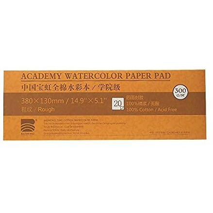 Baohong Watercolor Paper Pad 300Gsm / Rough 380 X 130Mm Water-Soluble Book Creative Art Supplies (Academy Level)