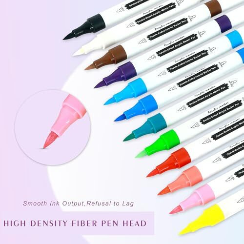 Glun Aclyric Double Head Markers, Water Based 12 Shades Colour Markers With 2 Different Tips, Work In Stones, Cloths, Glass, Wood & Paper, Pens For Card Making, Scrapbooking