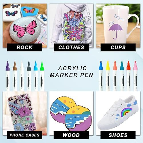 Glun Aclyric Double Head Markers, Water Based 12 Shades Colour Markers With 2 Different Tips, Work In Stones, Cloths, Glass, Wood & Paper, Pens For Card Making, Scrapbooking