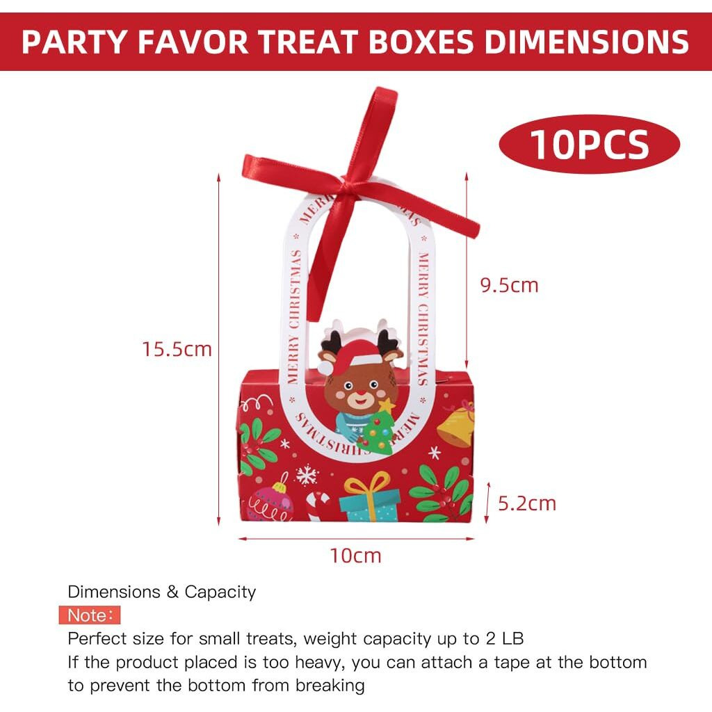 Venzina 10Pcs Christmas Decorative Folding Gift Boxes For Packaging With Ribbon Cute Elk, Christmas Gift Boxes Candy Gift Package Box Diy Christmas Gift Packing Paper Box With Handles X'Mas Gift Box