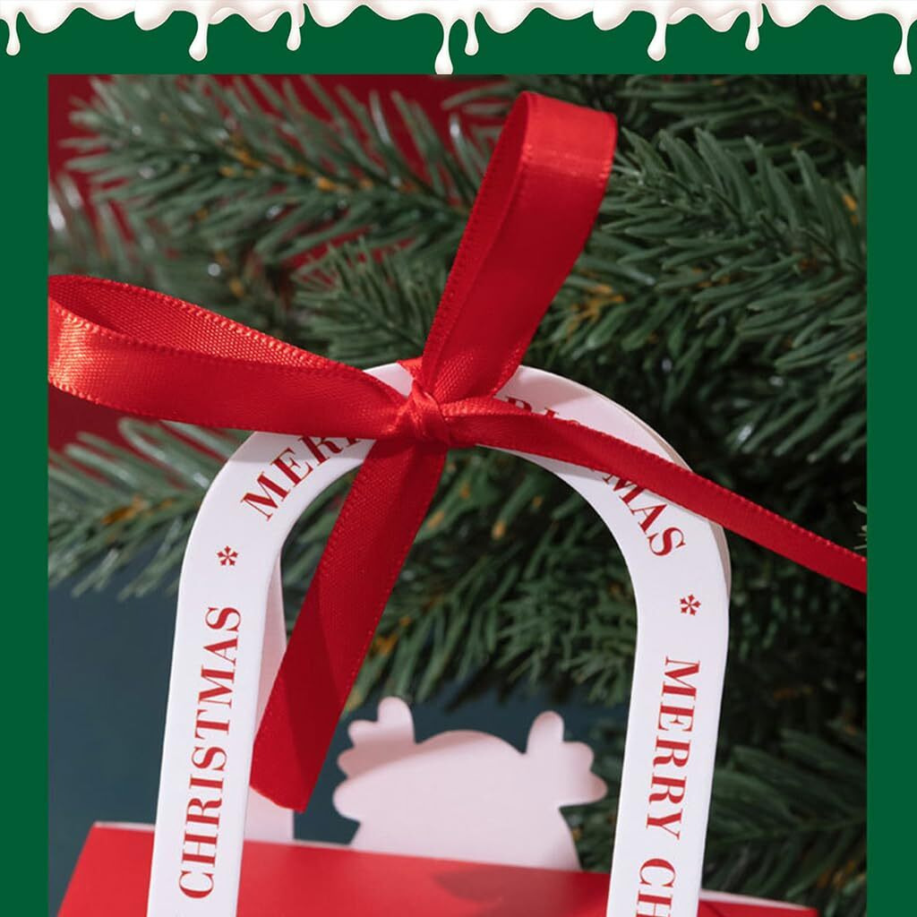 Venzina 10Pcs Christmas Decorative Folding Gift Boxes For Packaging With Ribbon Cute Elk, Christmas Gift Boxes Candy Gift Package Box Diy Christmas Gift Packing Paper Box With Handles X'Mas Gift Box