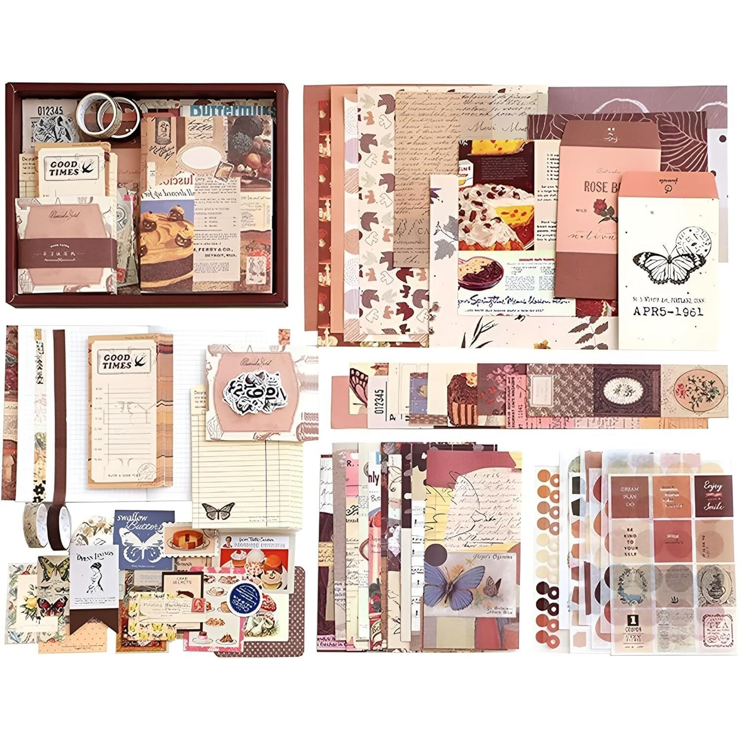 Bondwet 346Pcs Journal Supplies Kit Vintage Scrapbook Stickers Pack, Art Journal Kit, Bullet Junk Journal Planners Diy Decoration Paper Stickers Craft Kits Notebook Album Aesthetic Tape (Vintage)