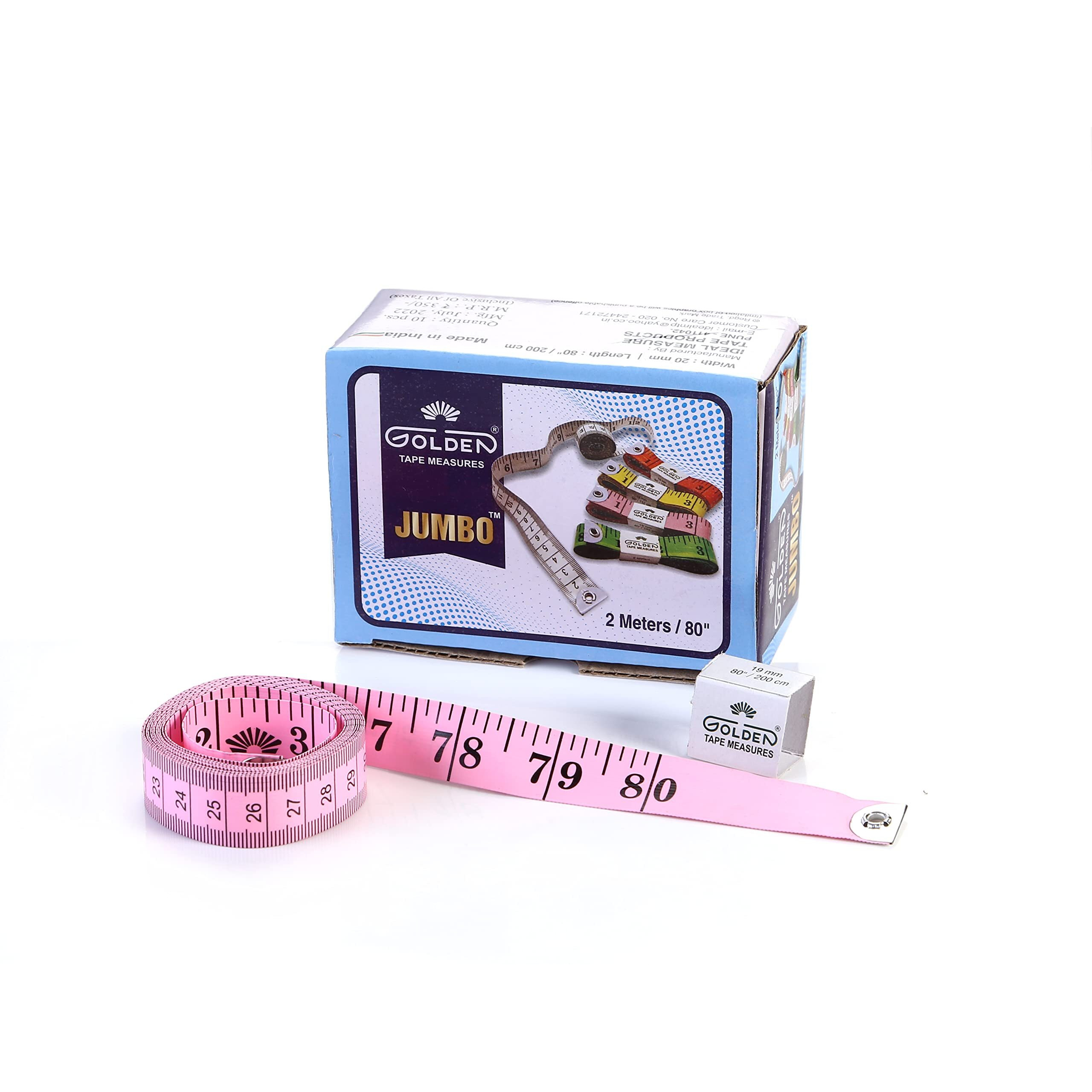 Golden Tailor Tape Measure Tailoring Tape 2 Meter Jumbo Pack Of 5, Pvc Fiberglass Cloth Measuring Tapes For Body & Cloth Measurements, Dressmaking, Cloth Cutting, Home Tailoring (20 Mm Width)