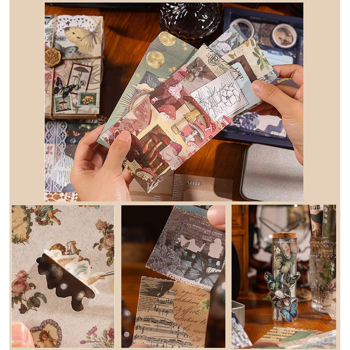 Atiramaniya Scrapbook Kit 232 Pcs, Junk Journal Kit With Journaling Supplies, Scrapbook Paper, A6 Grid Notebook, Washi Stickers, Washi Tape, Scrapbook Kit Craft Diy Gift Set (Butterfly)