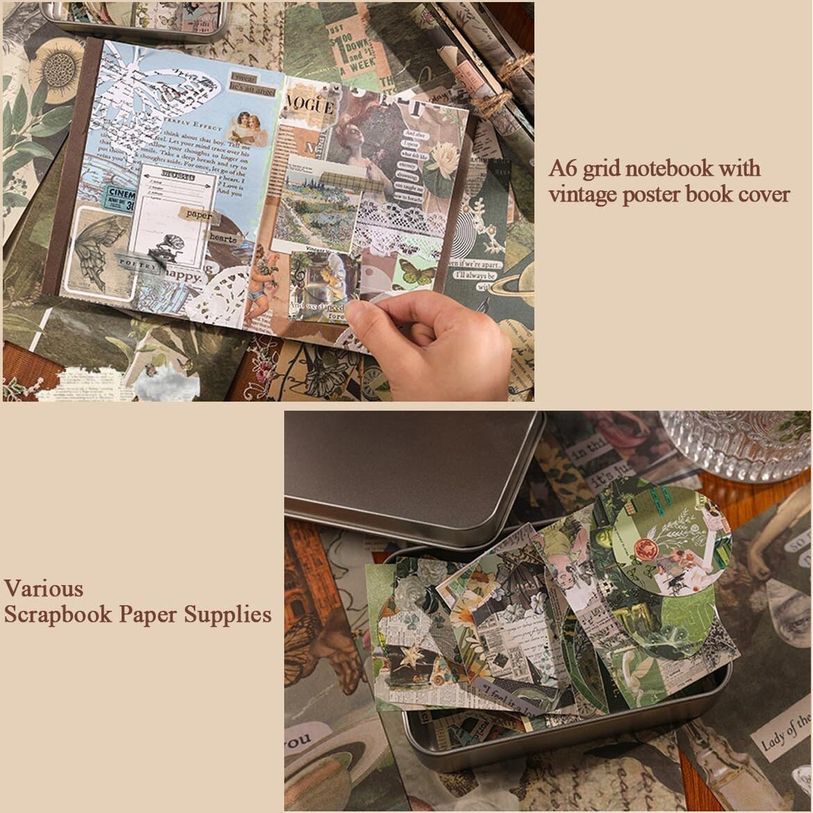 Atiramaniya Scrapbook Kit 232 Pcs, Junk Journal Kit With Journaling Supplies, Scrapbook Paper, A6 Grid Notebook, Washi Stickers, Washi Tape, Scrapbook Kit Craft Diy Gift Set (Butterfly)