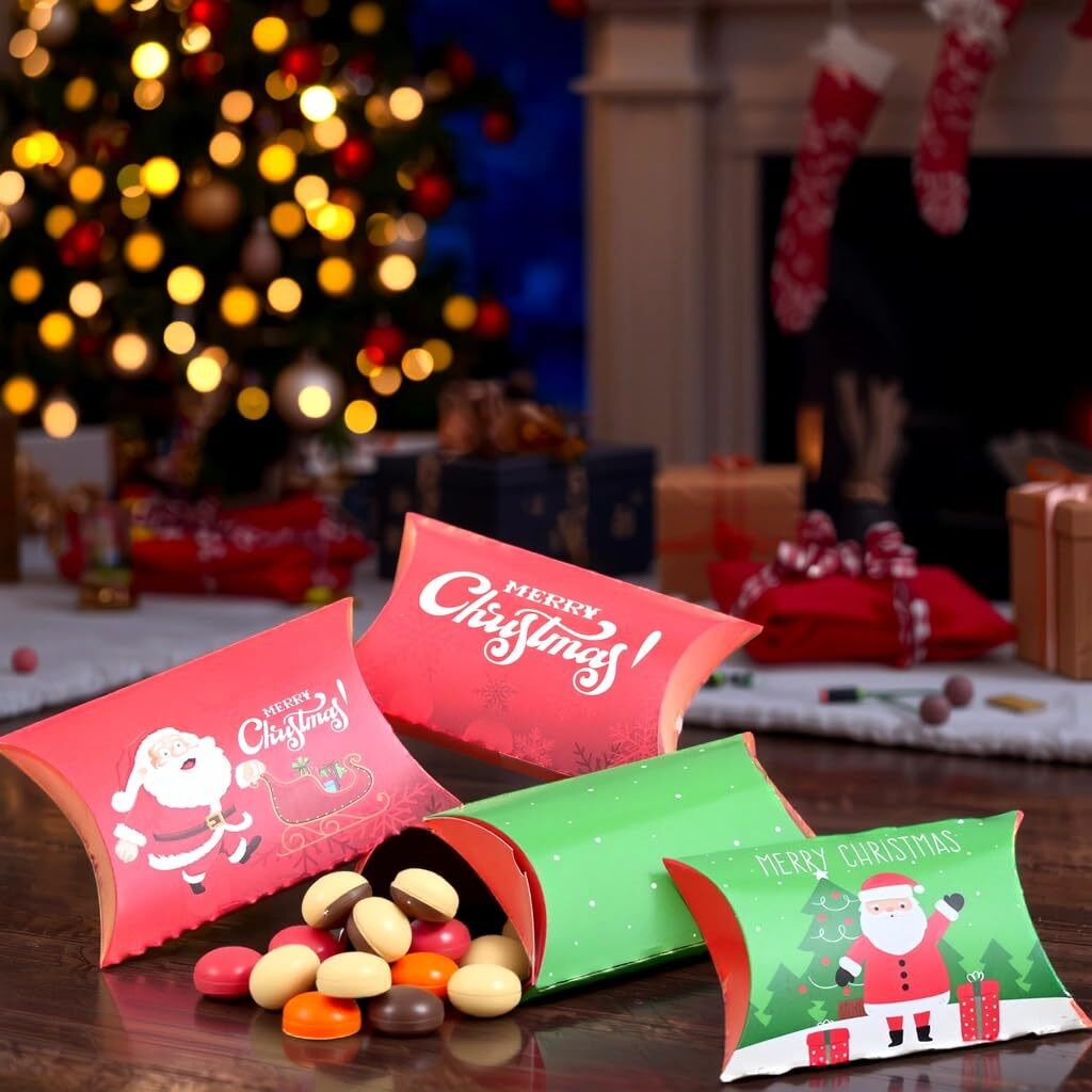 Toyxe Merry Christmas Print Candy Chocolates Pillow Box Red And Green Set Of 24