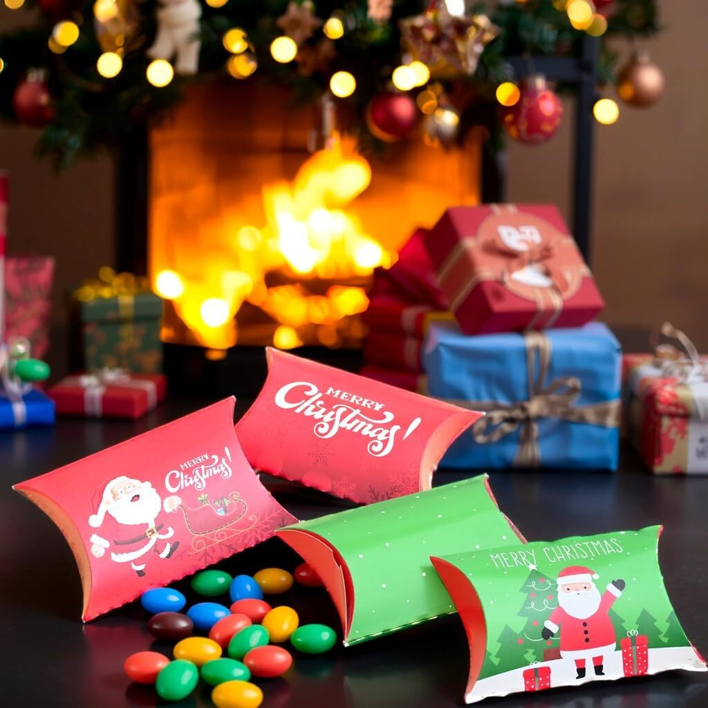 Toyxe Merry Christmas Print Candy Chocolates Pillow Box Red And Green Set Of 24