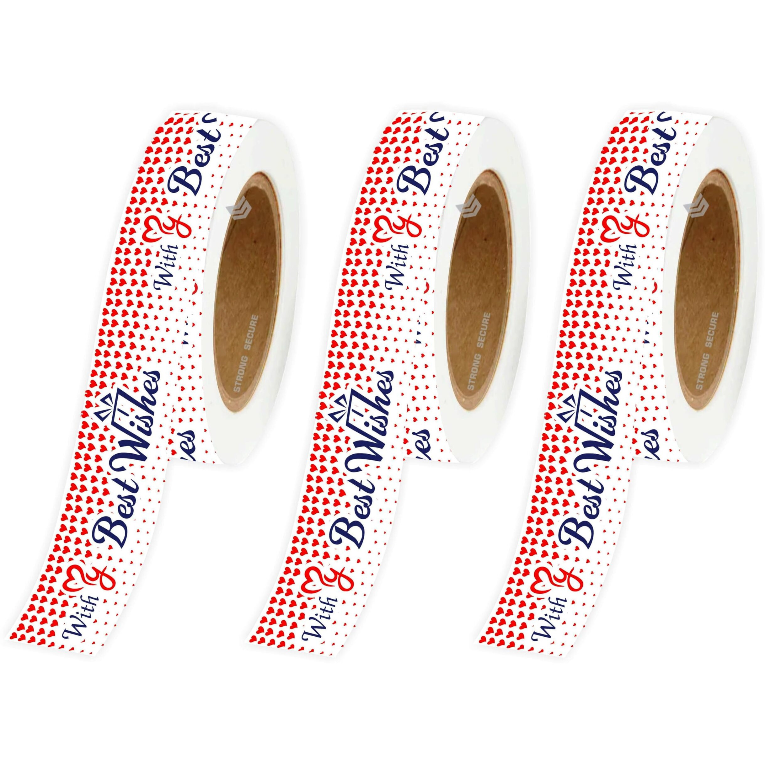 Strong Secure Pack Of 3 Self Adhesive Bopp Tape 1 Inch 24Mm 70 Yards Sealing & Packing Tape Red Blue Best Wishes Shipping Moving Diy Gifts Office Sealing Boxes Cello Security Tape Durable Sticky
