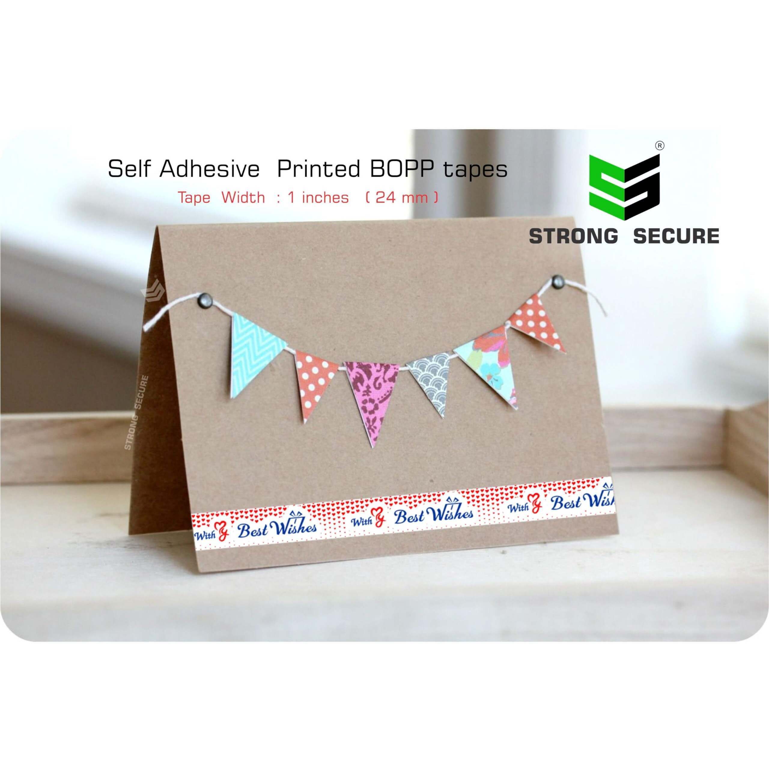 Strong Secure Pack Of 3 Self Adhesive Bopp Tape 1 Inch 24Mm 70 Yards Sealing & Packing Tape Red Blue Best Wishes Shipping Moving Diy Gifts Office Sealing Boxes Cello Security Tape Durable Sticky